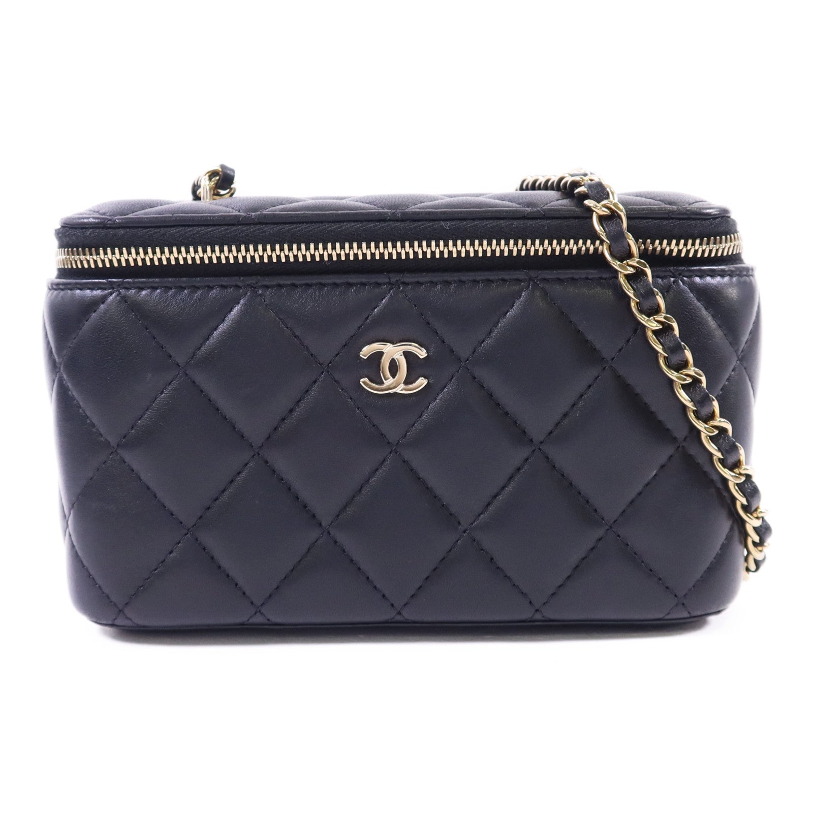 CHANEL 羊皮皮革Vanity Case金扣鏈帶肩背袋