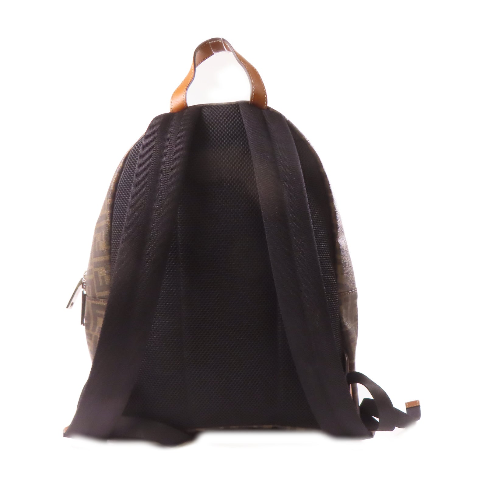 FENDI 塗層帆布Backpack銀扣背包棕色
