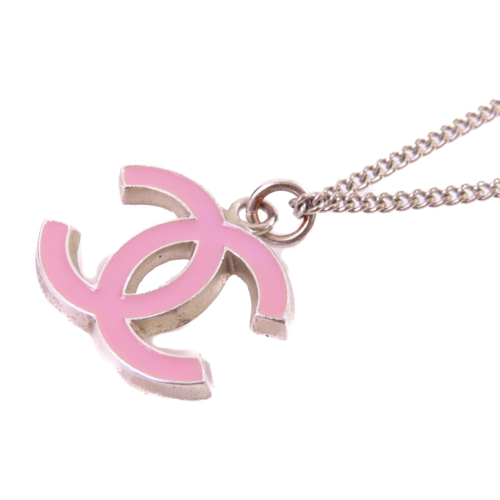 CHANEL 金屬CC Neacklace銀扣項鏈粉紅色/銀色