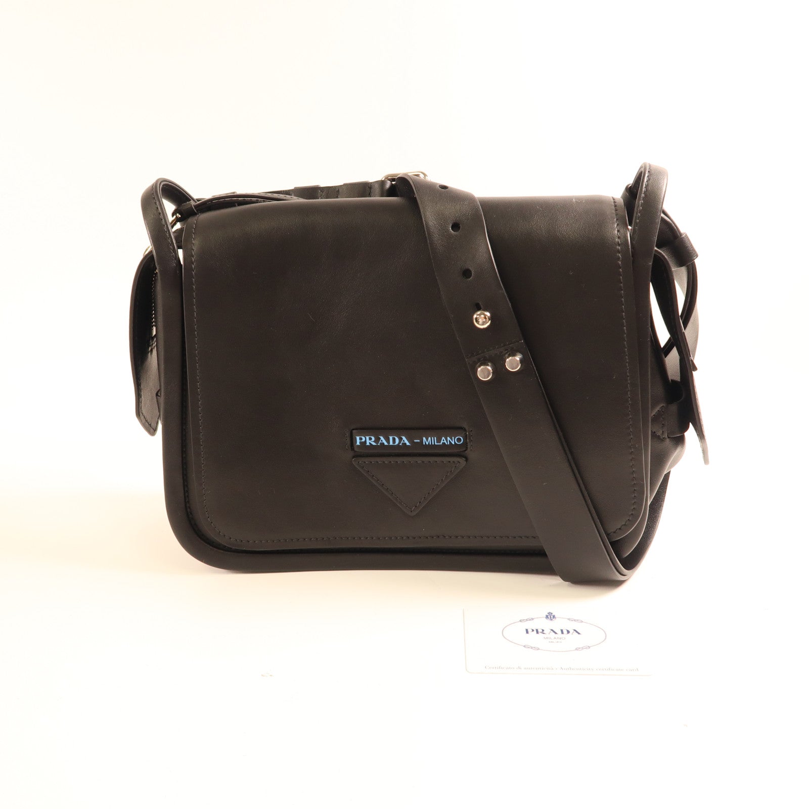 PRADA 牛皮皮革Etiquette Bag銀扣肩背袋