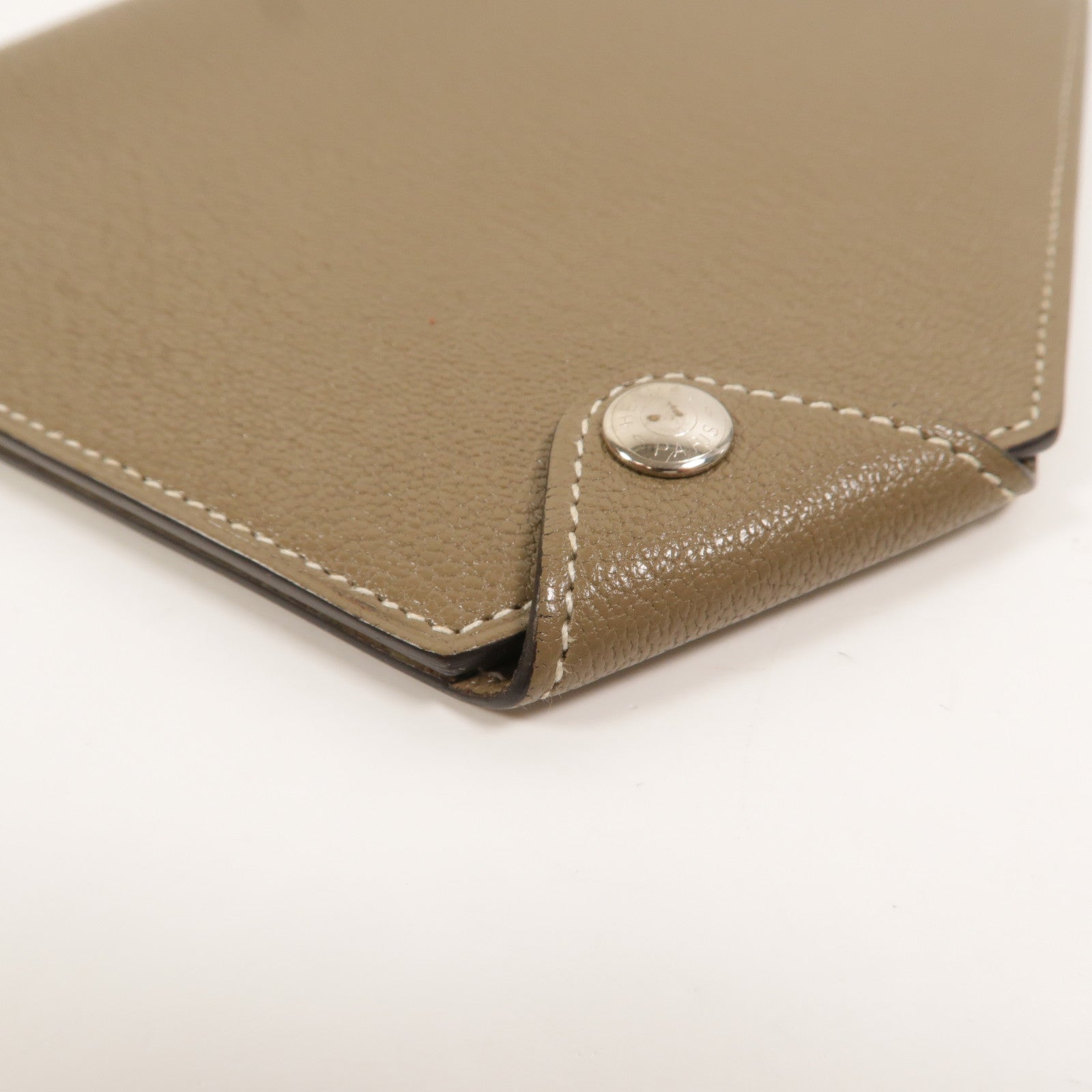 HERMES Chevre皮革Clochette Compact Wallet長錢包Etoupe