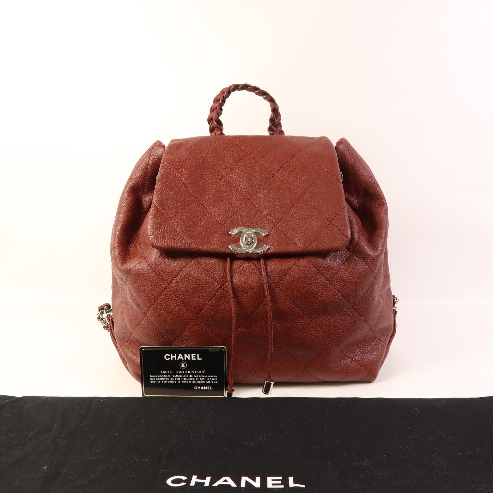 CHANEL 牛皮皮革Backpack銀扣背包