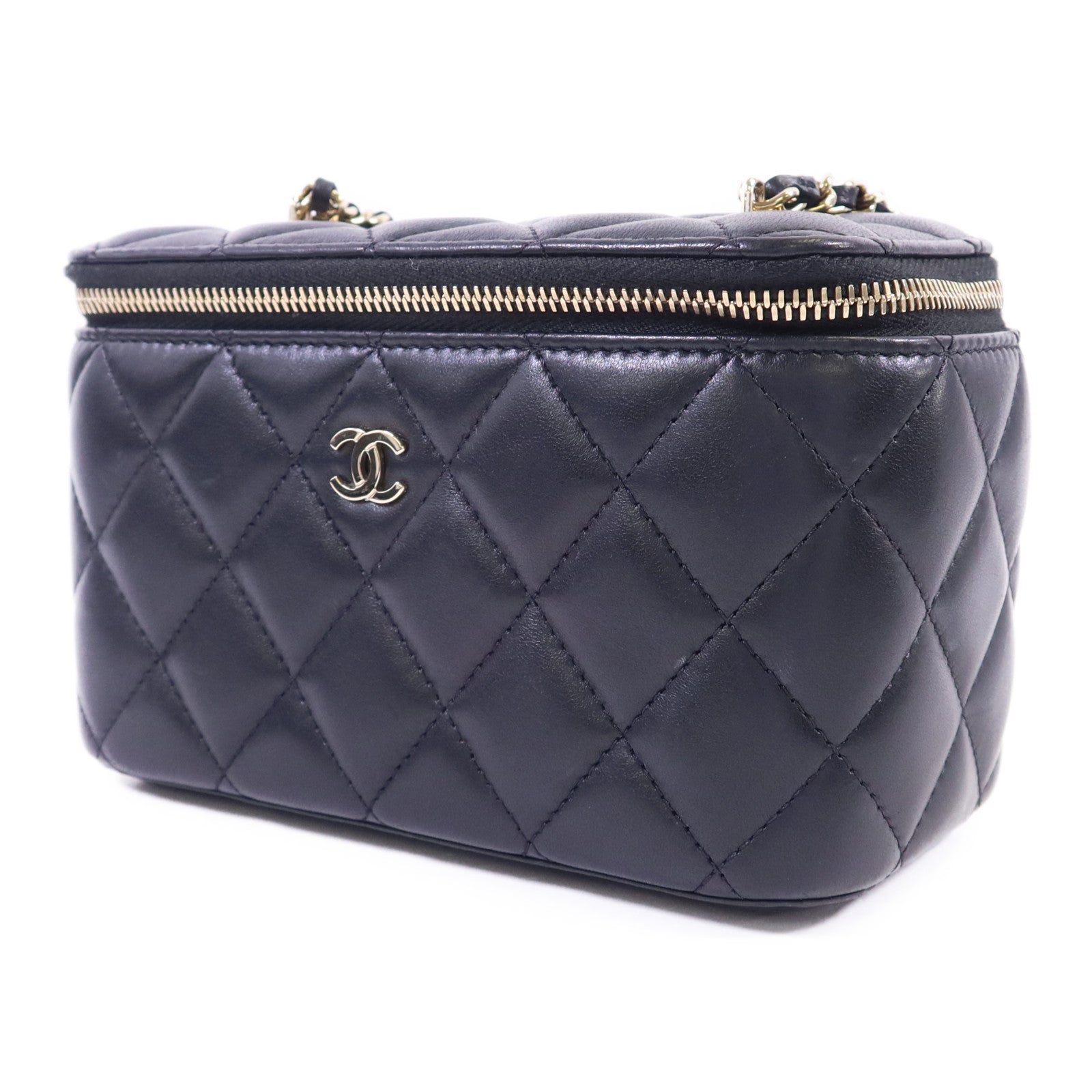CHANEL 羊皮皮革Vanity Case金扣鏈帶肩背袋