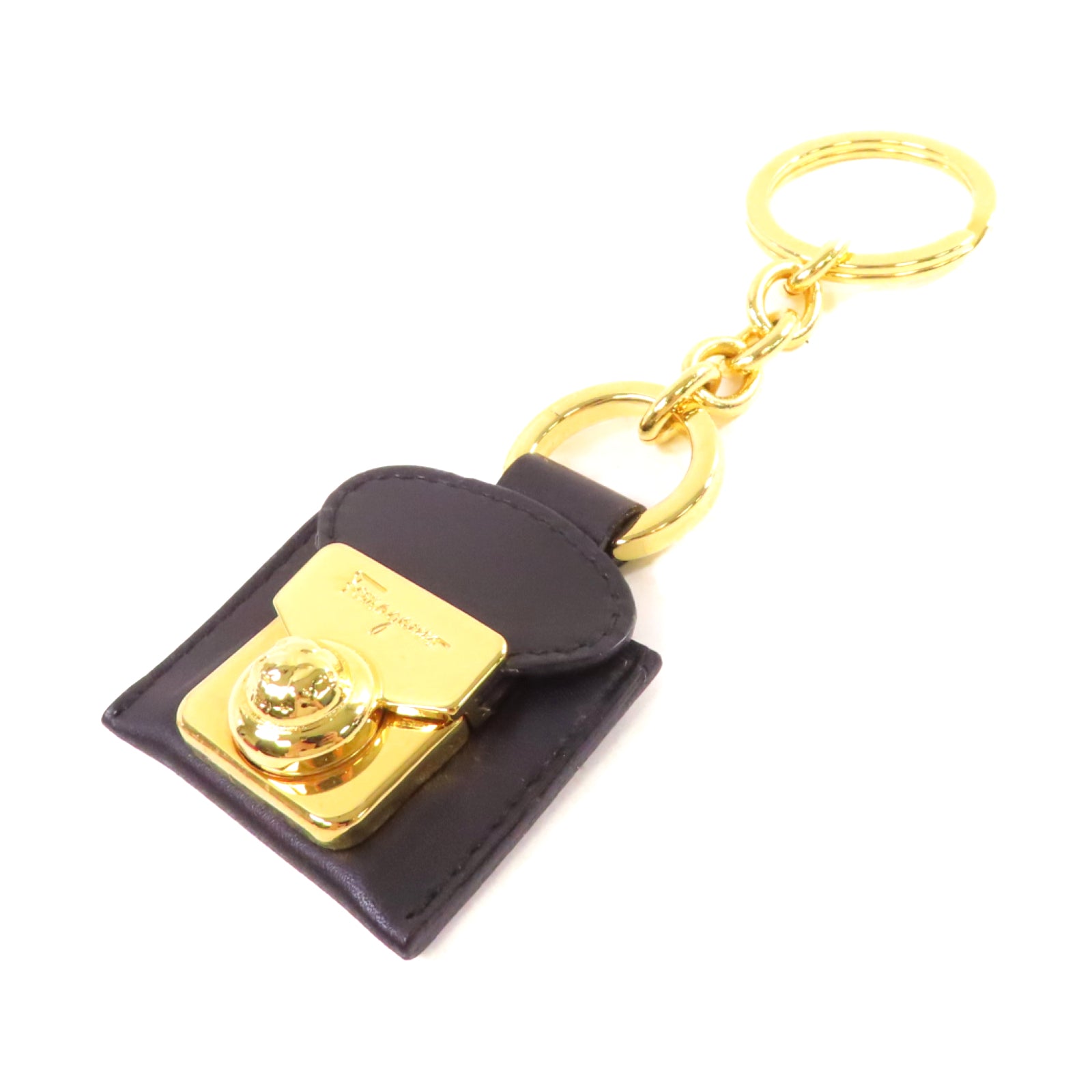 Salvatore Ferragamo 牛皮皮革/金屬Key Chain金扣鎖匙扣黑色