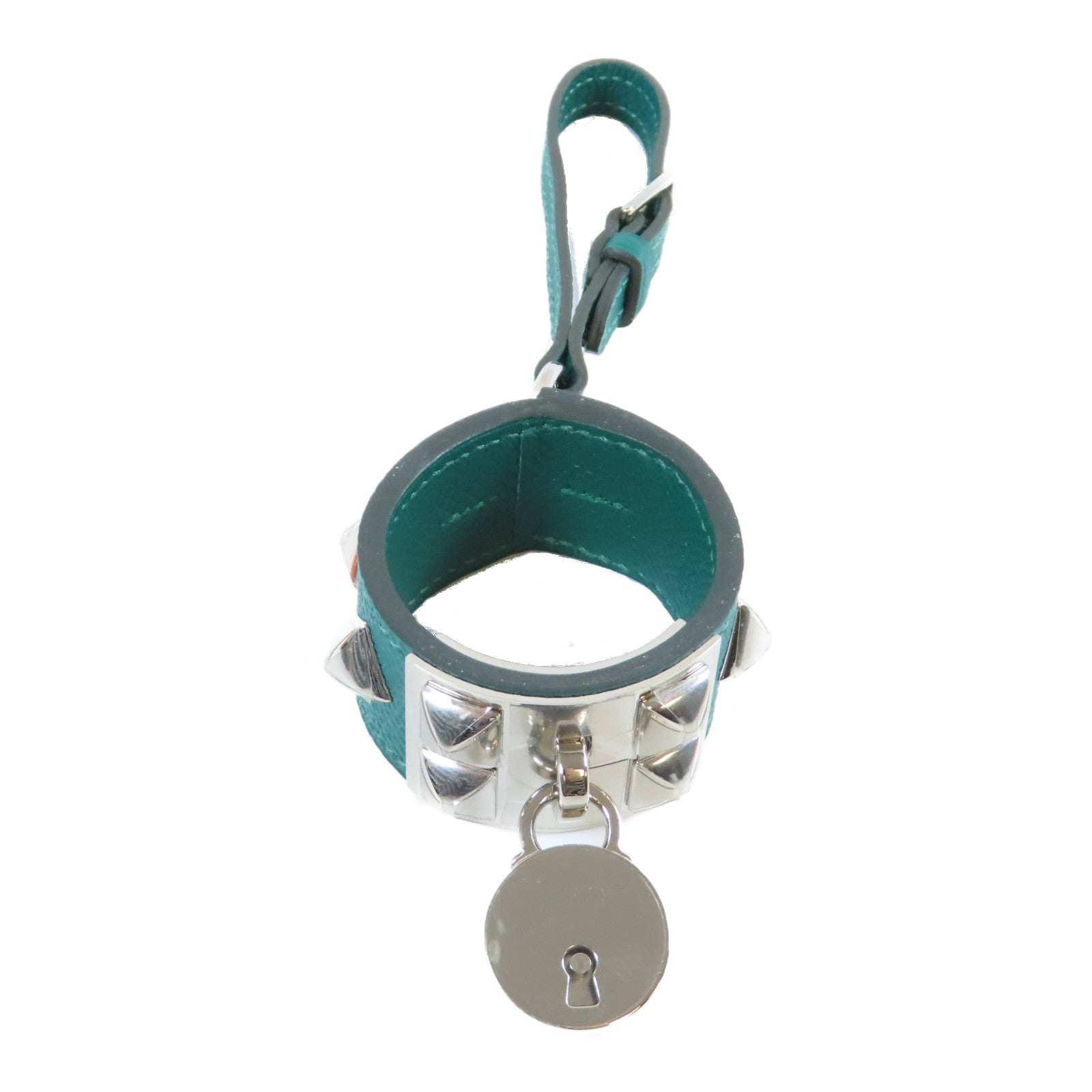 HERMES **【激減優惠】Epsom皮革Medor Collier de Chien Bag Charm銀扣掛飾Malachite孔雀綠色