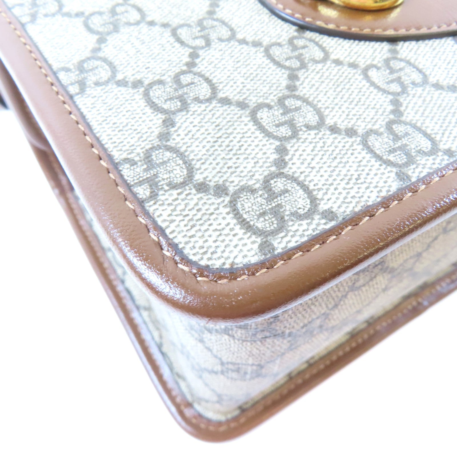 GUCCI 塗層帆布Horsebit 1955 Mini Top Handle Bag金扣手挽肩背兩用袋啡色