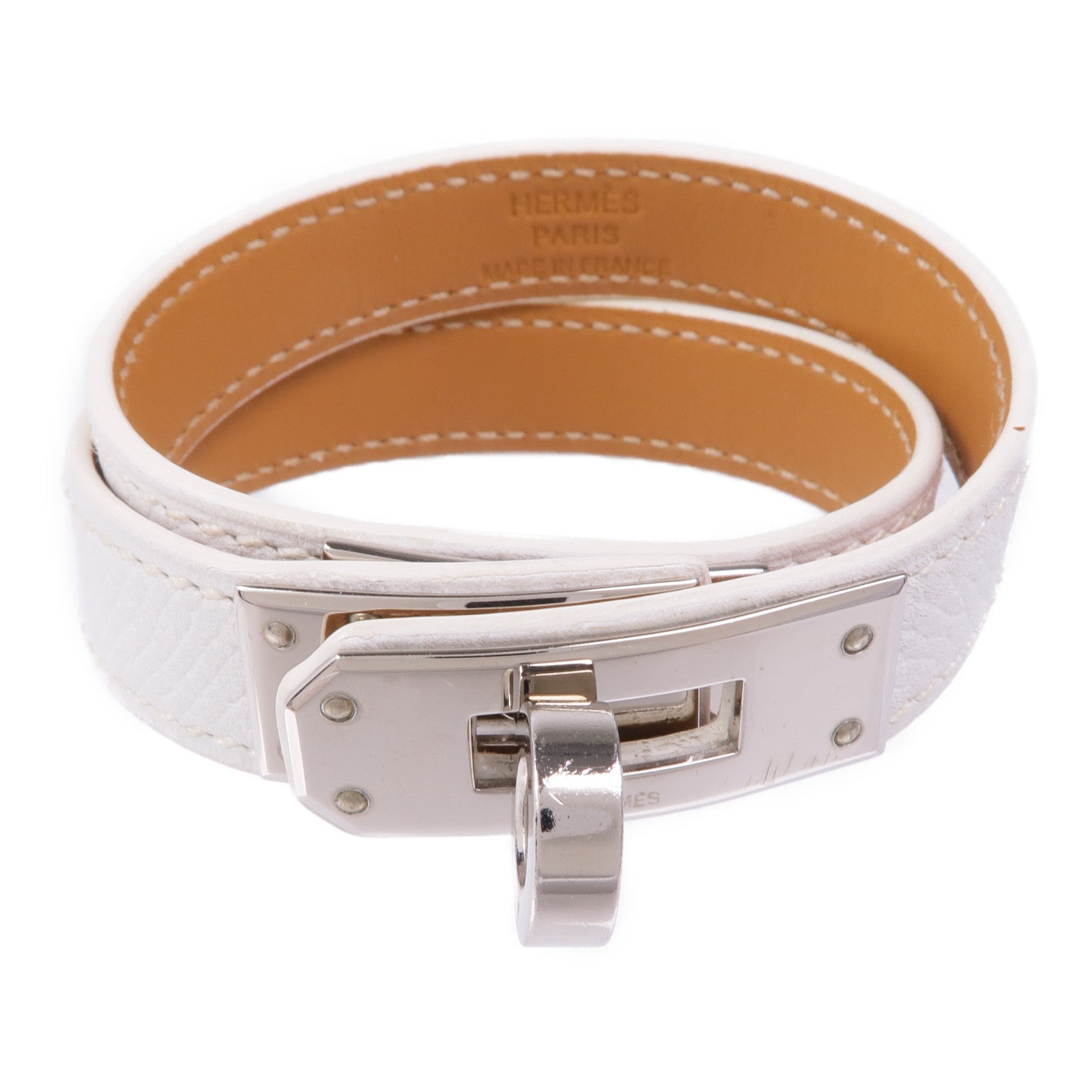 HERMES Epsom皮革Kelly Double Tour Bracelet銀扣手帶