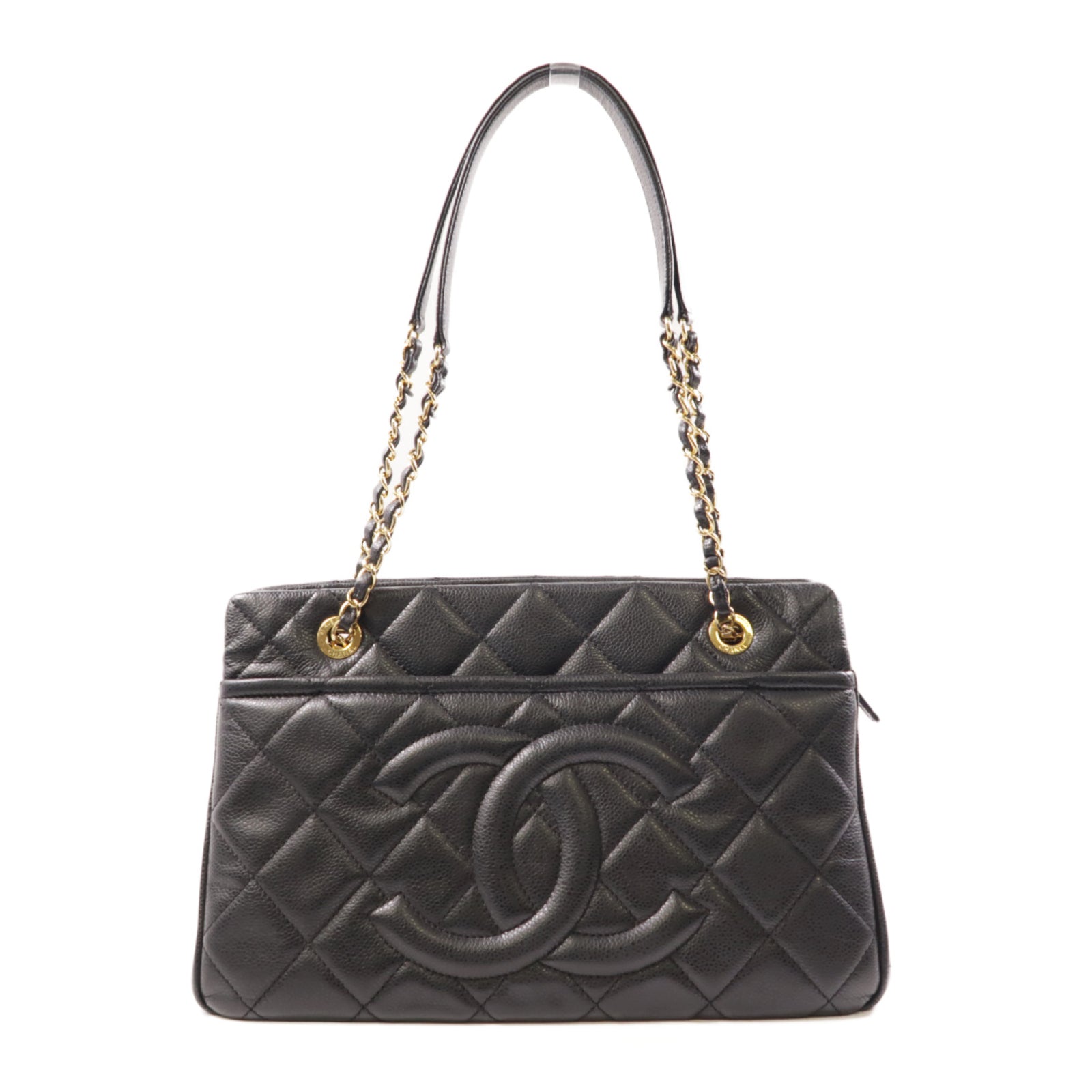 CHANEL 牛皮皮革Hand Bag金扣肩背袋黑色