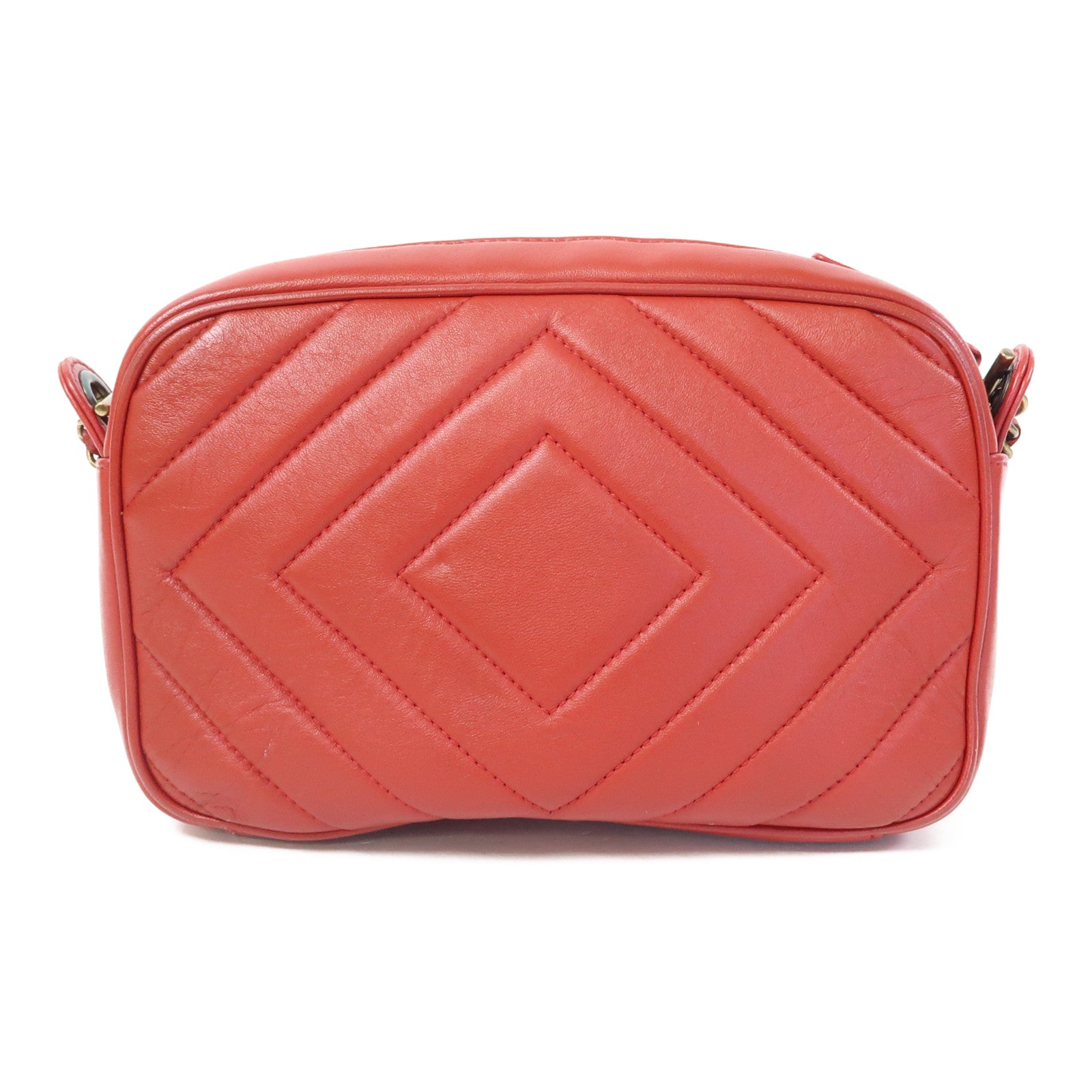 CHANEL 【激減優惠】羊皮皮革Chevron Pyramid CC Camera Case金扣鏈帶肩背袋紅色