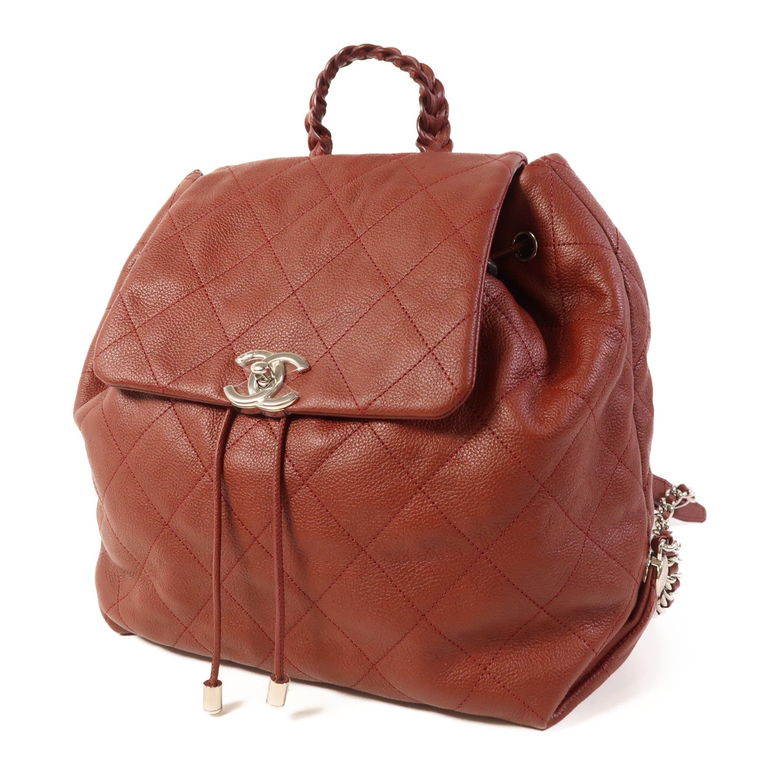 CHANEL 牛皮皮革Backpack銀扣背包