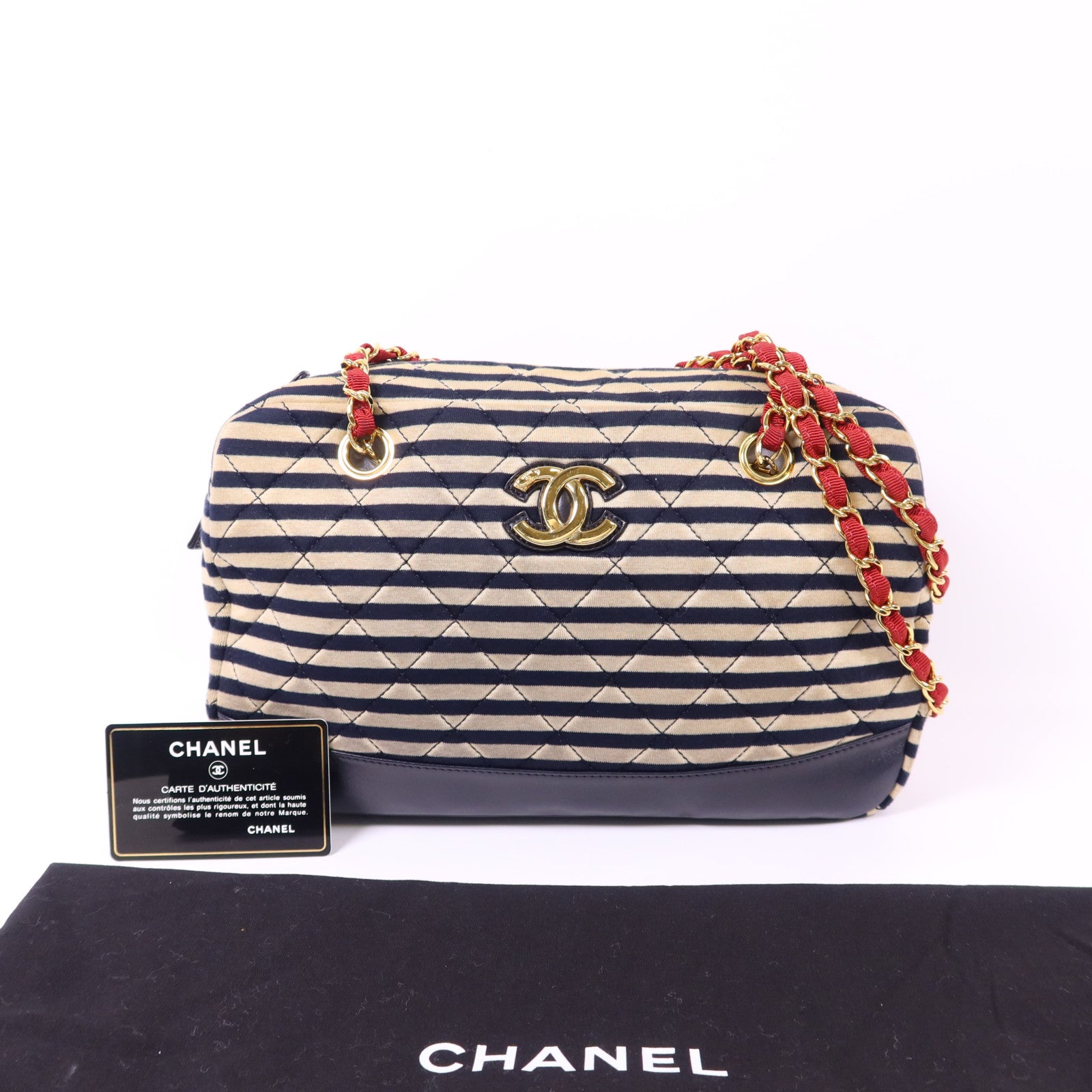 CHANEL 布料Chain Shoulder Bag金扣鏈帶肩背袋