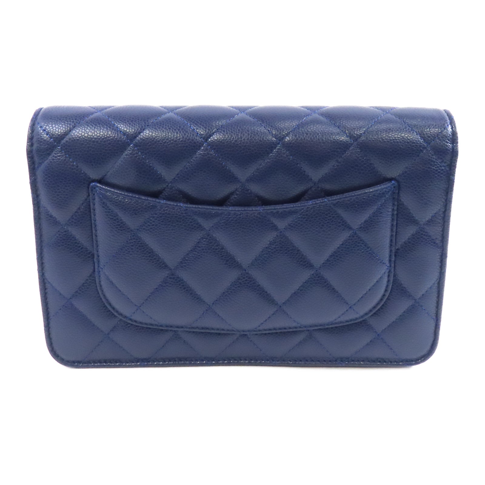 CHANEL 【激減優惠】菱格牛皮皮革WOC Wallet On Chain金扣鏈帶肩背袋深藍色