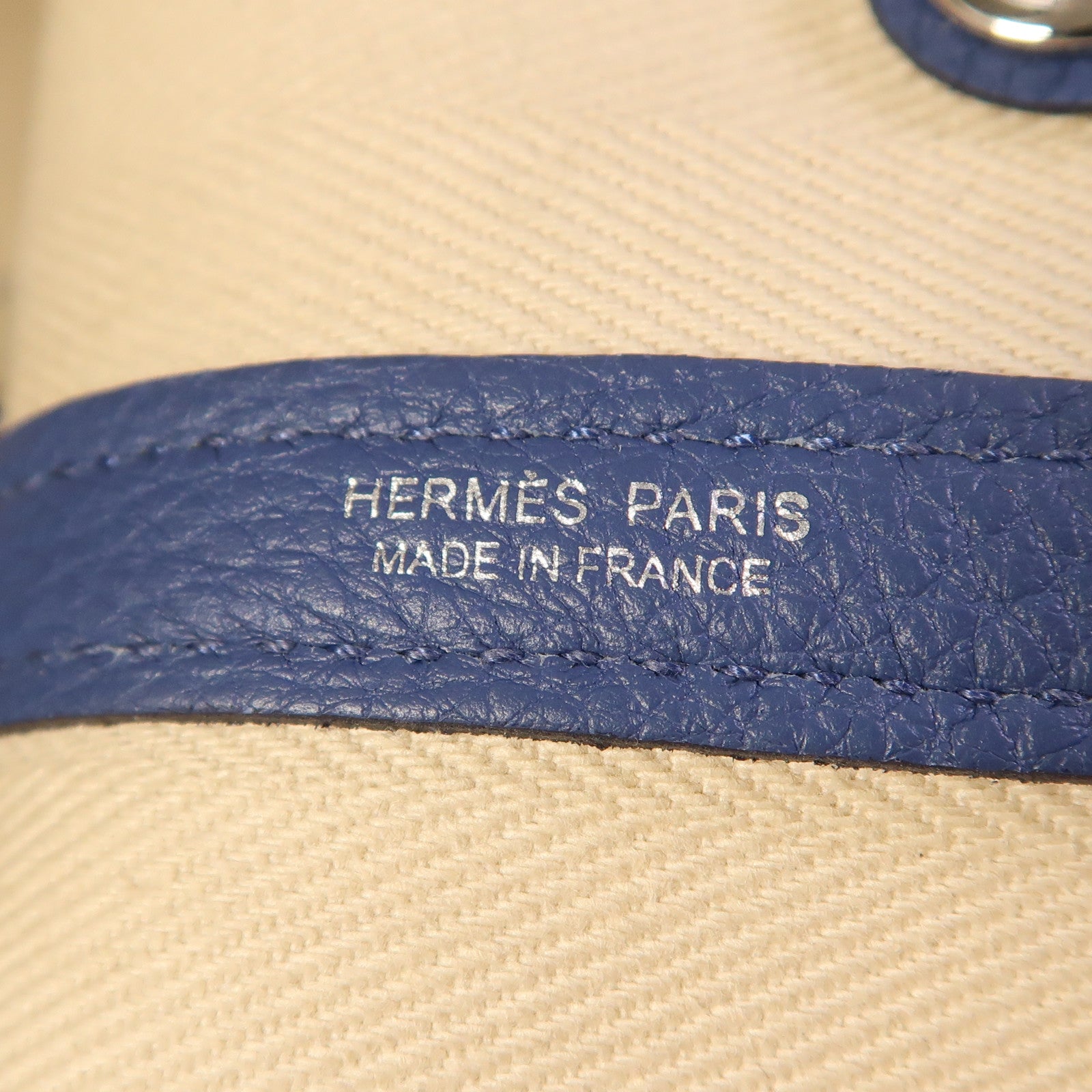 HERMES 帆布Garden Party TPM銀扣手挽袋Bleu Brighton