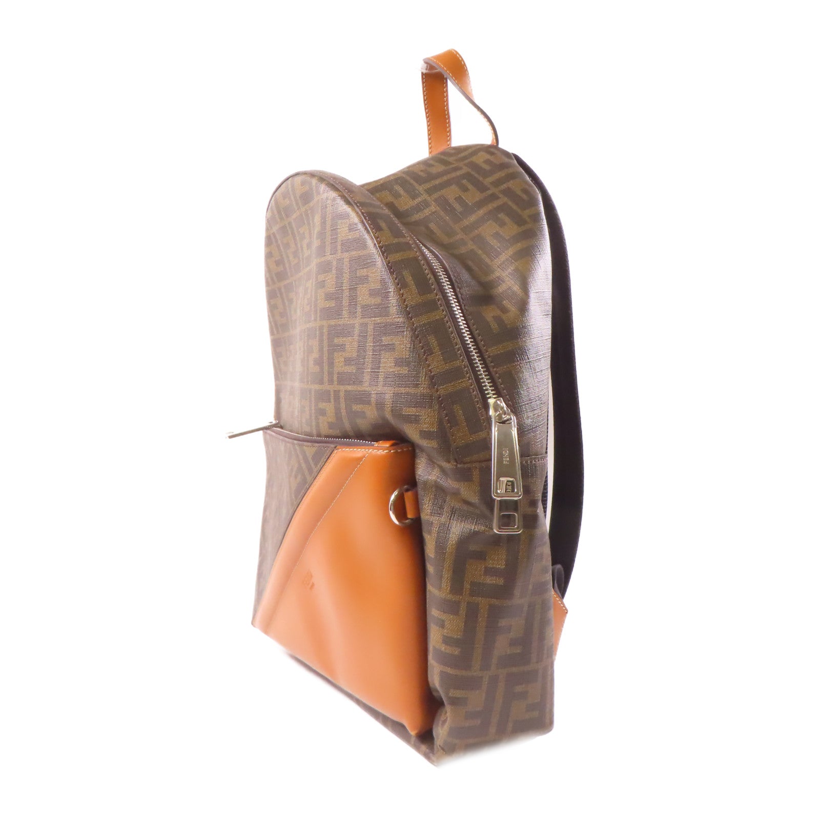 FENDI 塗層帆布Backpack銀扣背包棕色