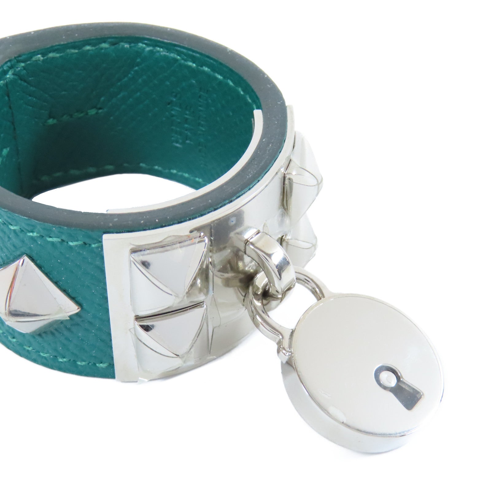 HERMES **【激減優惠】Epsom皮革Medor Collier de Chien Bag Charm銀扣掛飾Malachite孔雀綠色