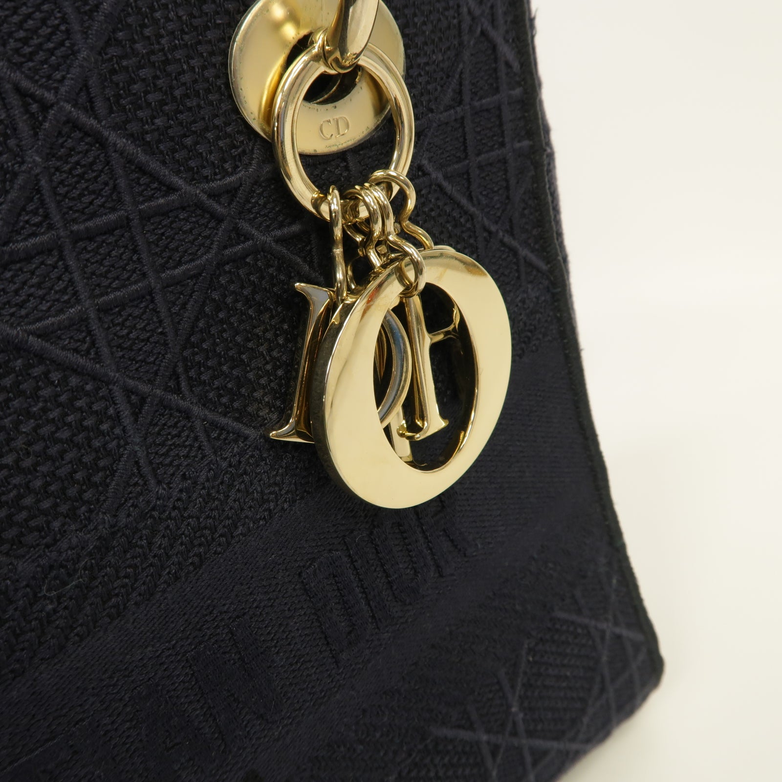 Dior 帆布Lady D-Lite金扣手挽肩背兩用袋深藍色