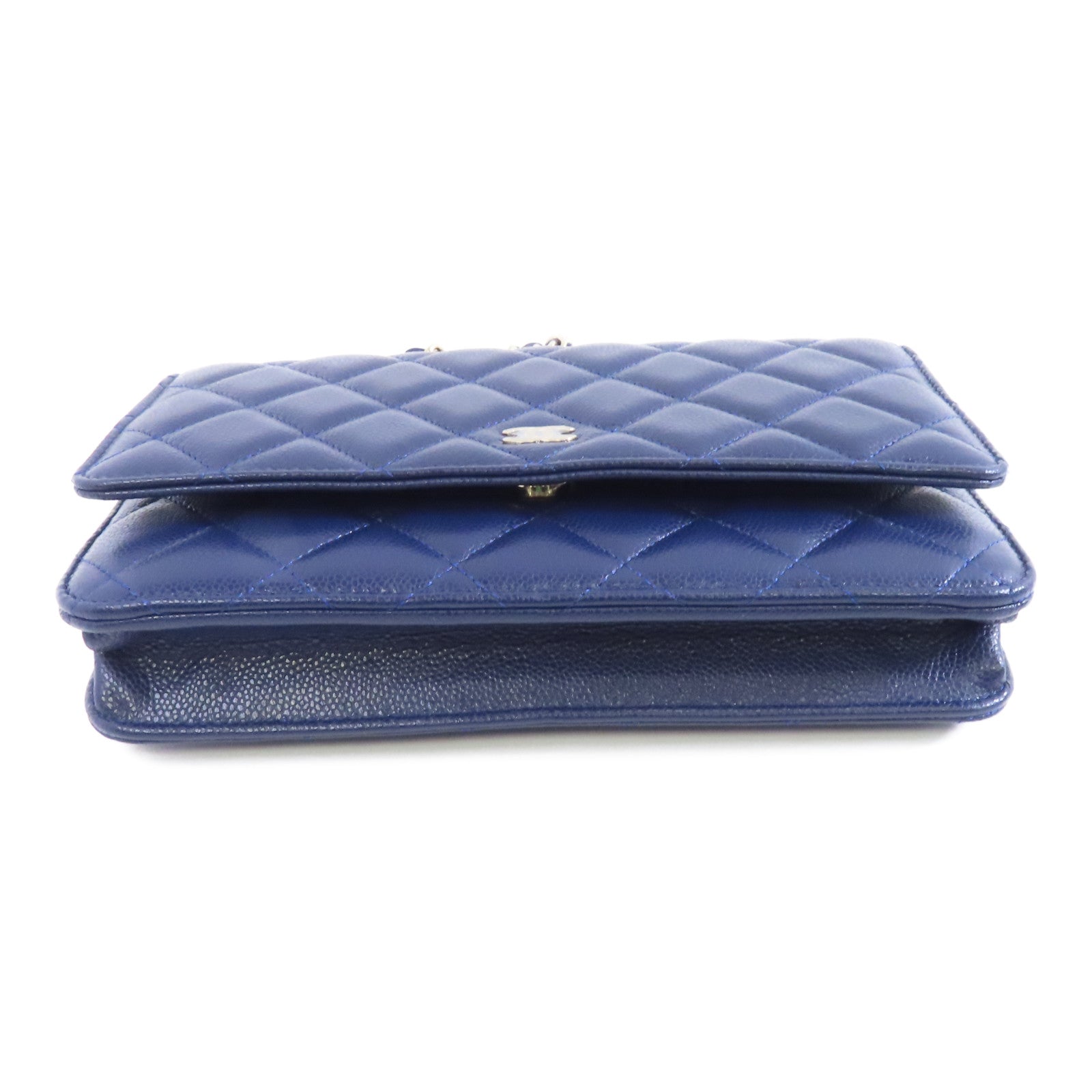 CHANEL 【激減優惠】菱格牛皮皮革WOC Wallet On Chain金扣鏈帶肩背袋深藍色