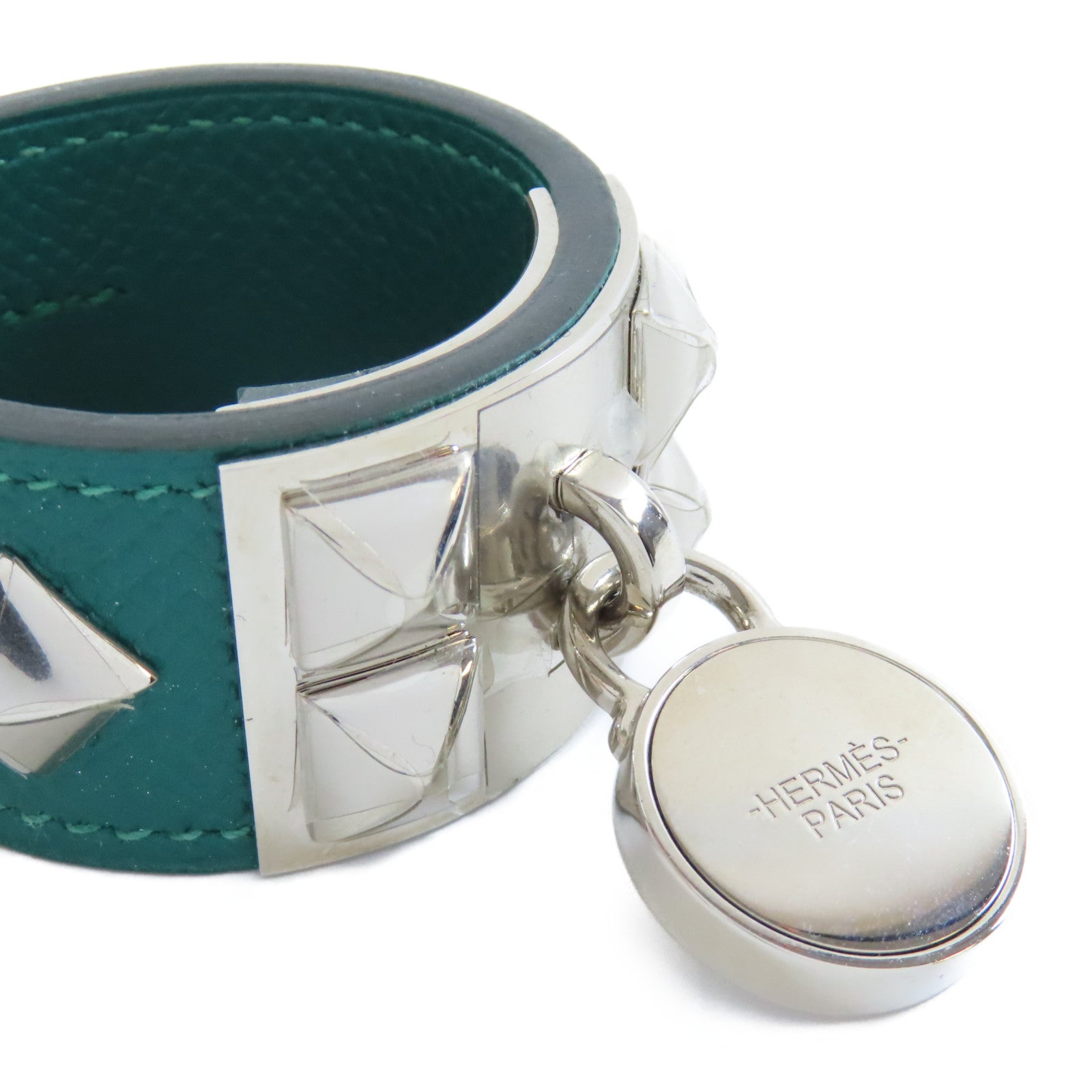 HERMES **【激減優惠】Epsom皮革Medor Collier de Chien Bag Charm銀扣掛飾Malachite孔雀綠色