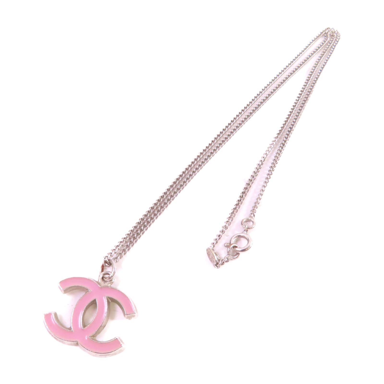 CHANEL 金屬CC Neacklace銀扣項鏈粉紅色/銀色