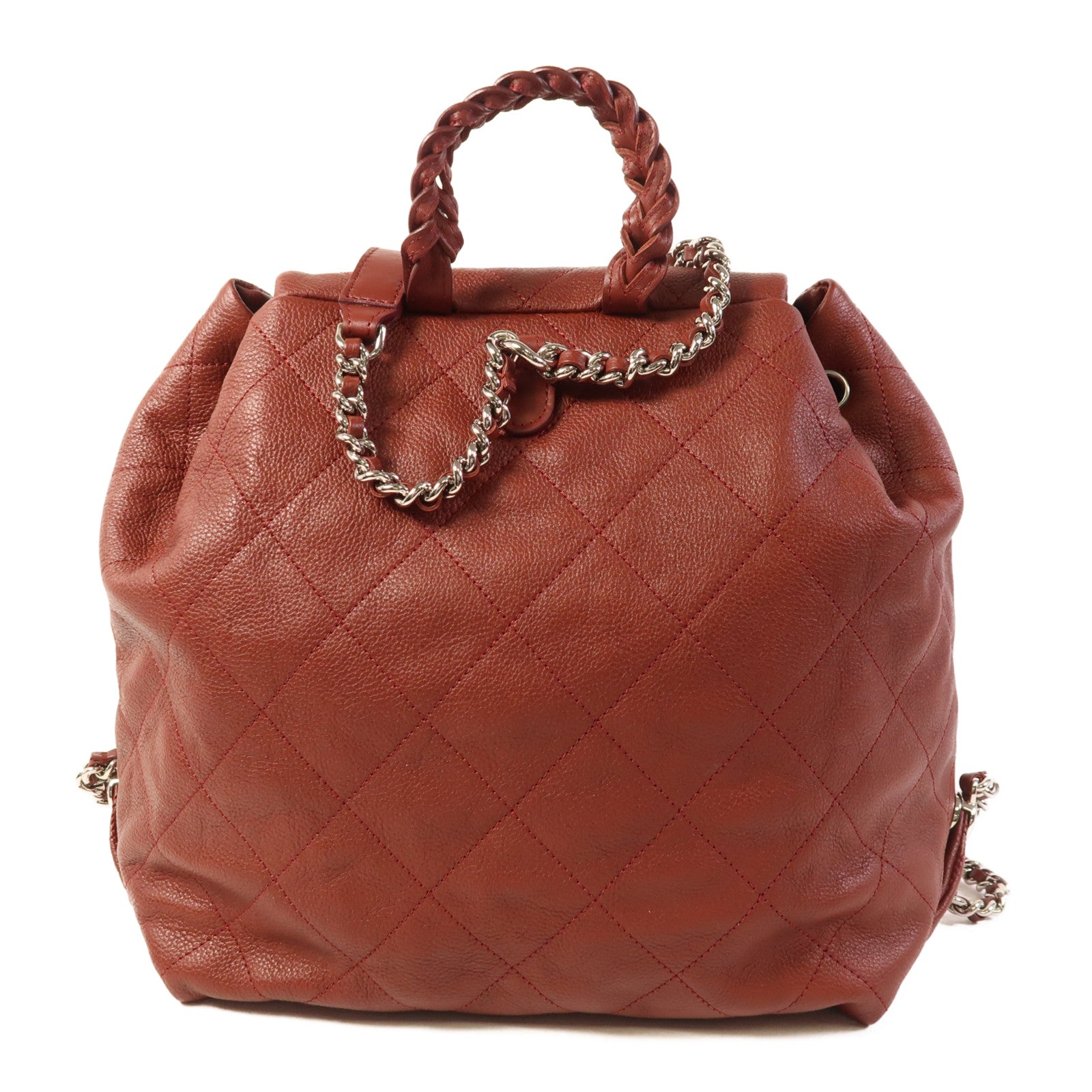 CHANEL 牛皮皮革Backpack銀扣背包