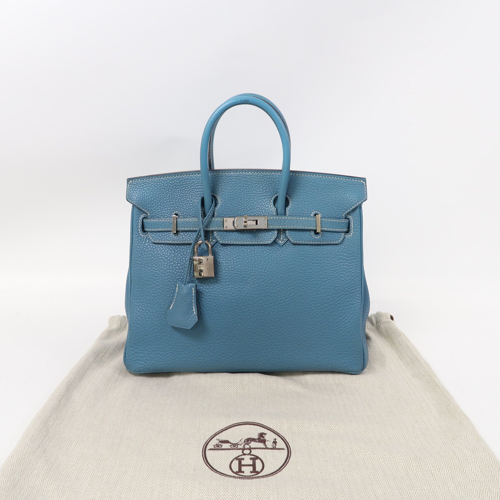 HERMES Togo皮革Birkin 25銀扣手挽袋藍色