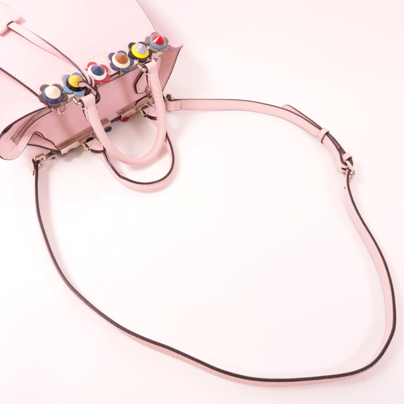 FENDI 牛皮皮革2 Way Shoulder銀扣手挽肩背兩用袋
