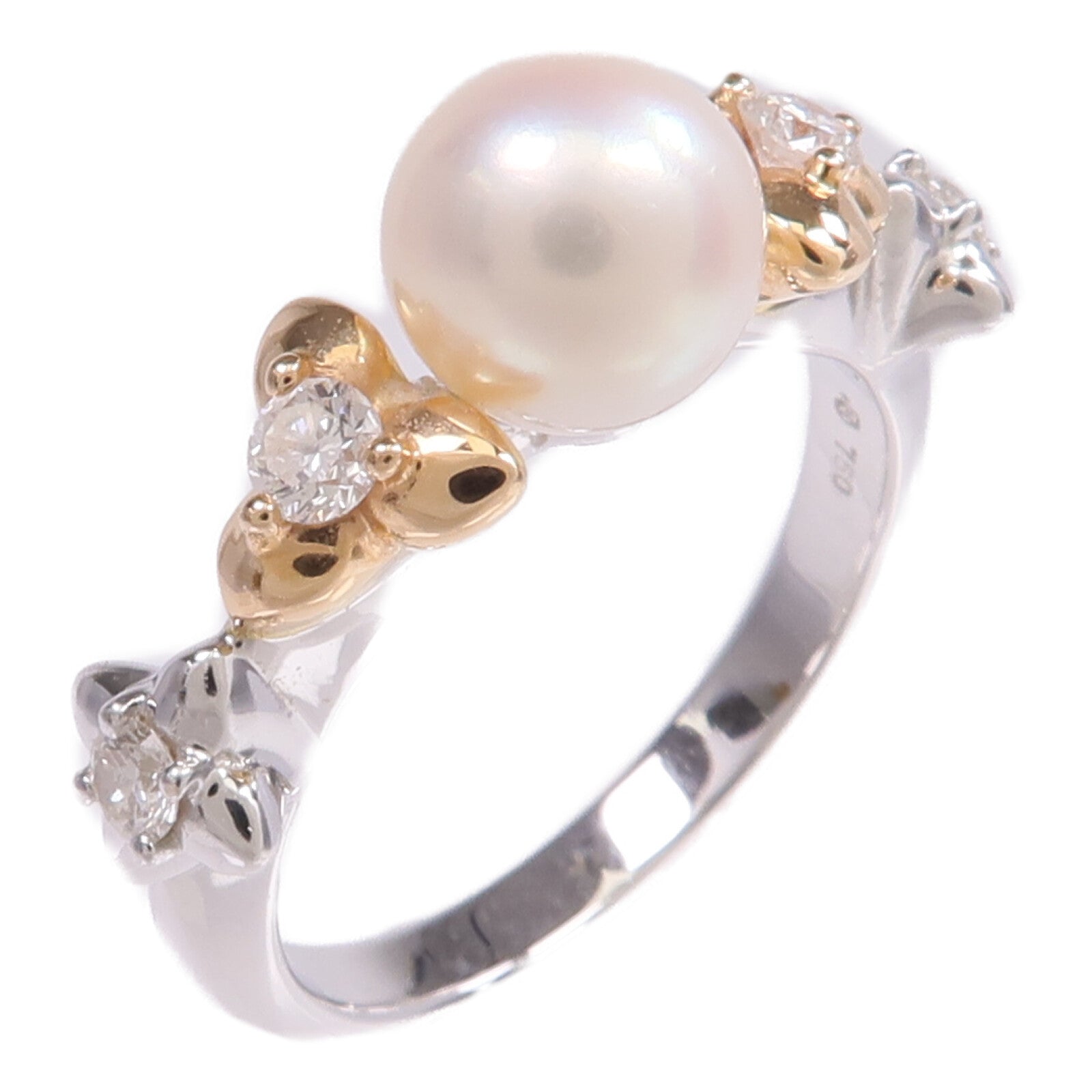 MIKIMOTO 【激減優惠】18K白金/玫瑰金Pearl Diamond Ring珍珠鑽石戒指US#5.5