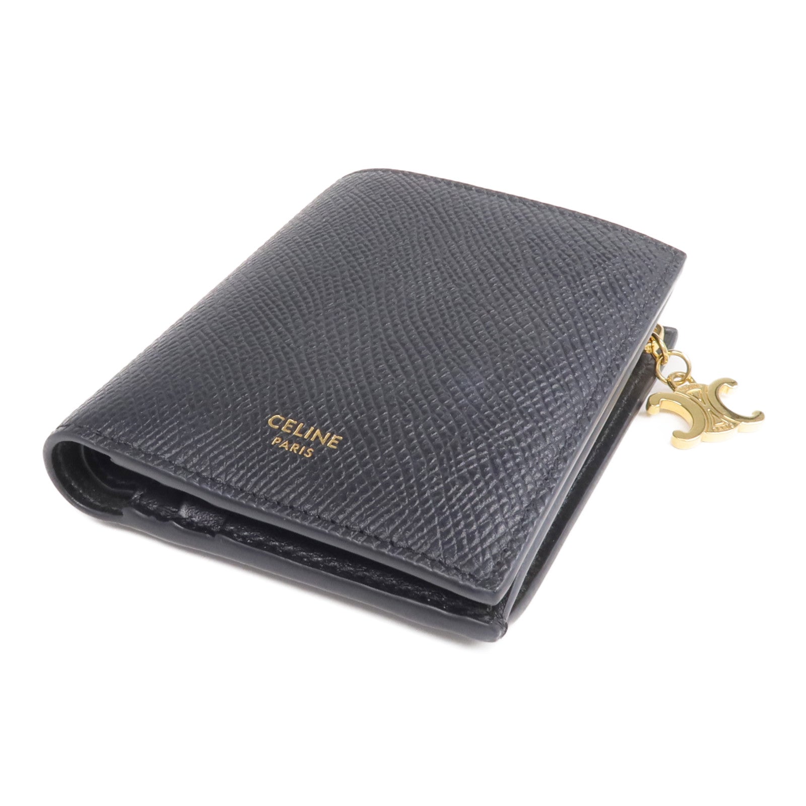 CELINE 牛皮皮革Triomphe Compact Wallet金扣錢包