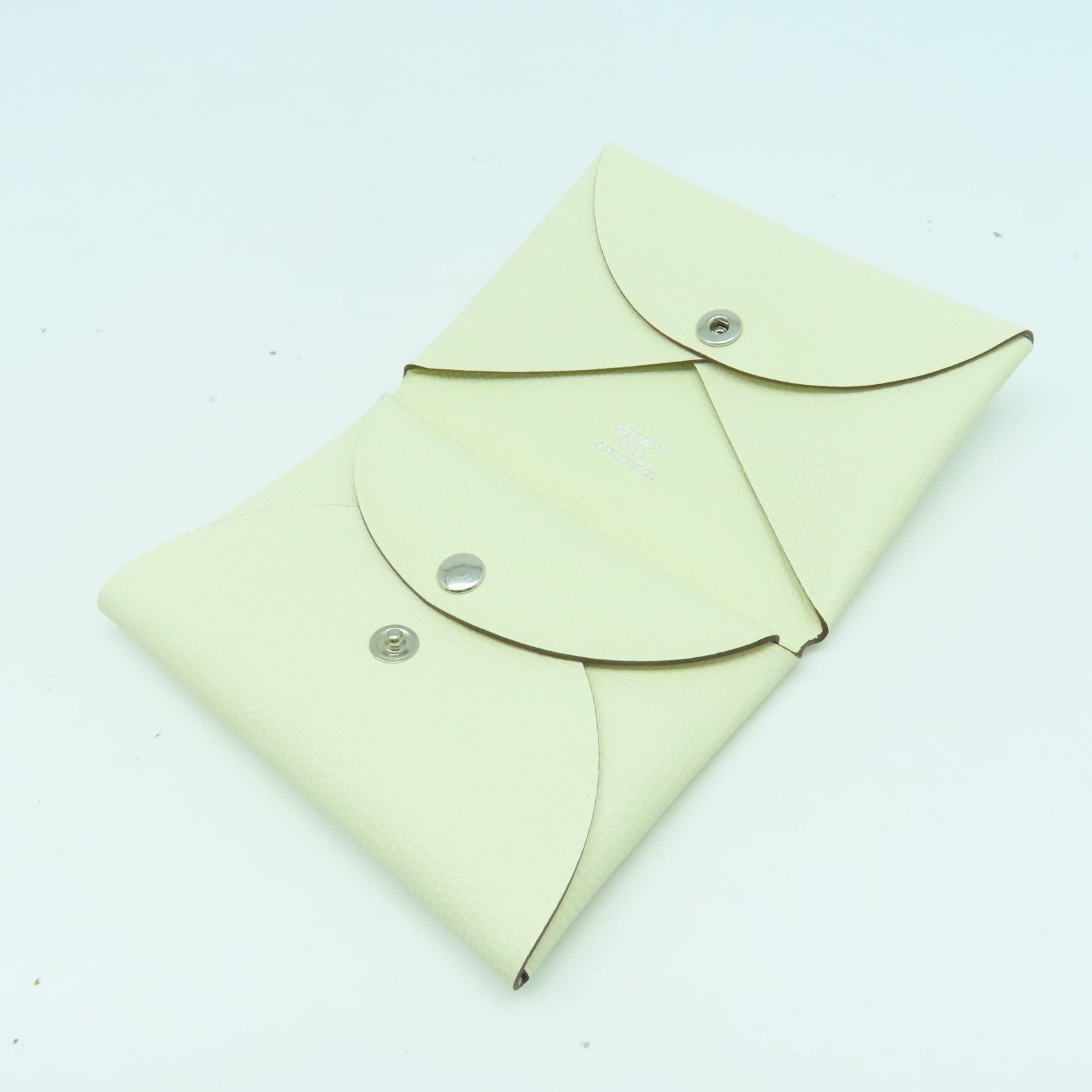 HERMES 【激減優惠】Epsom皮革Calvi Duo銀扣卡片套Nata奶油白色