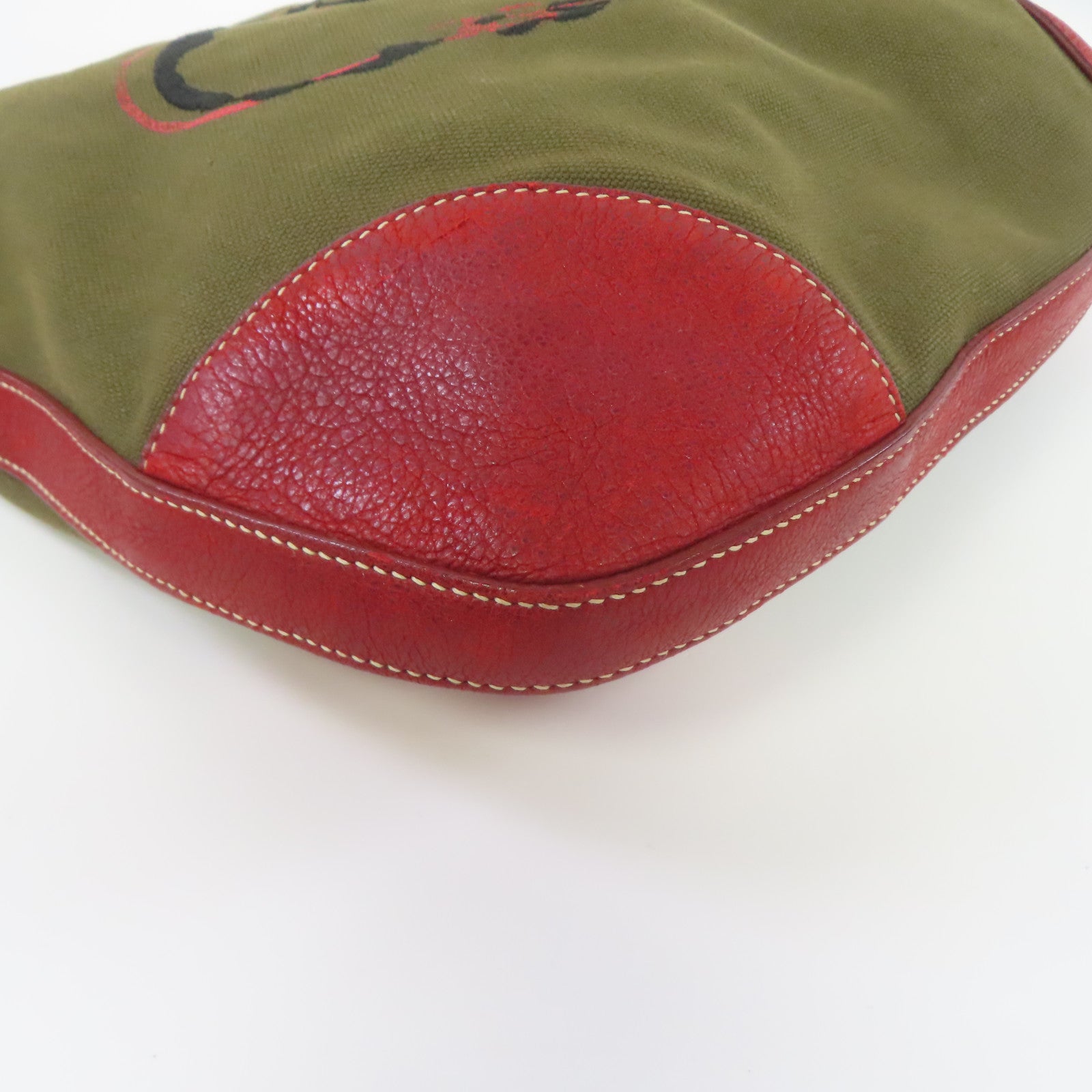 PRADA 帆布Shoulder Bag銀扣肩背袋綠色/紅色