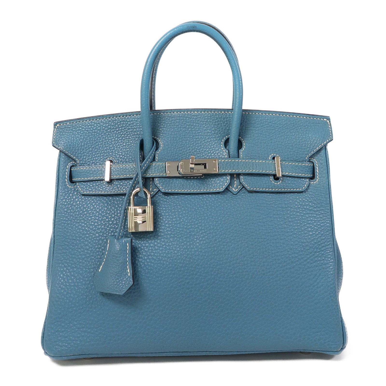 HERMES Togo皮革Birkin 25銀扣手挽袋藍色