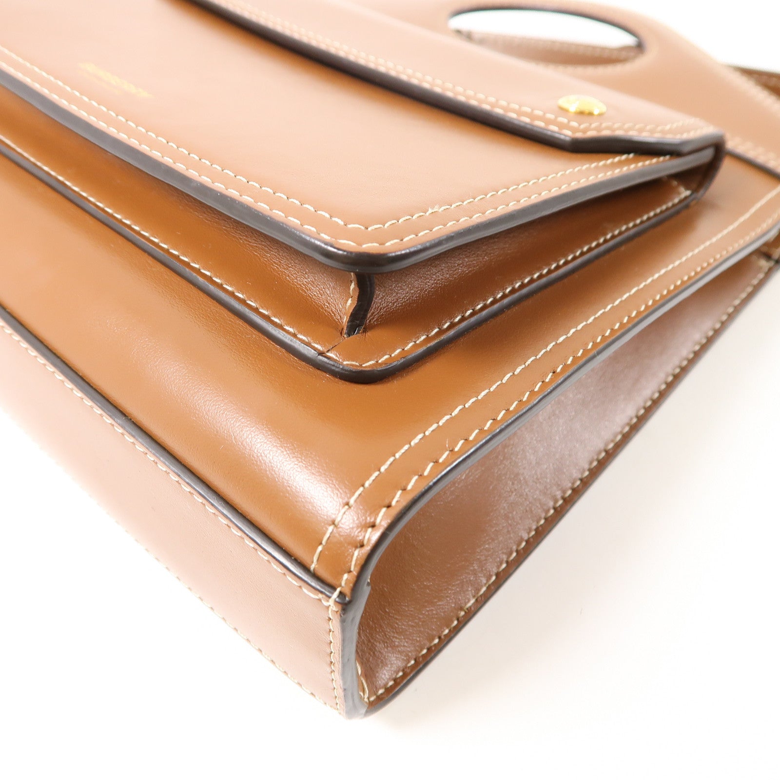 BURBERRY 牛皮皮革Mini Pocket Bag金扣手挽肩背兩用袋啡色