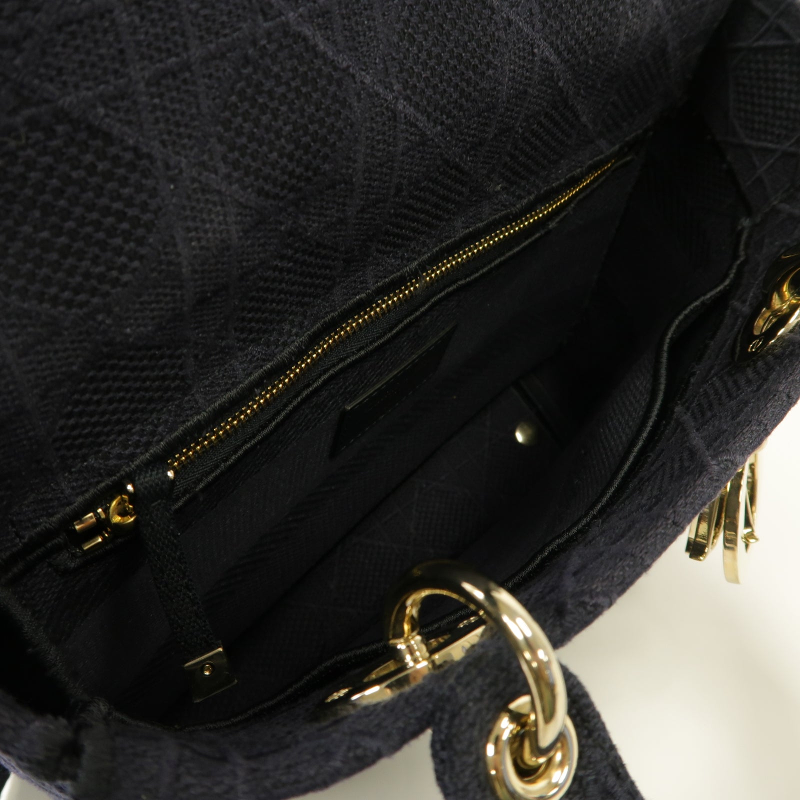 Dior 帆布Lady D-Lite金扣手挽肩背兩用袋深藍色