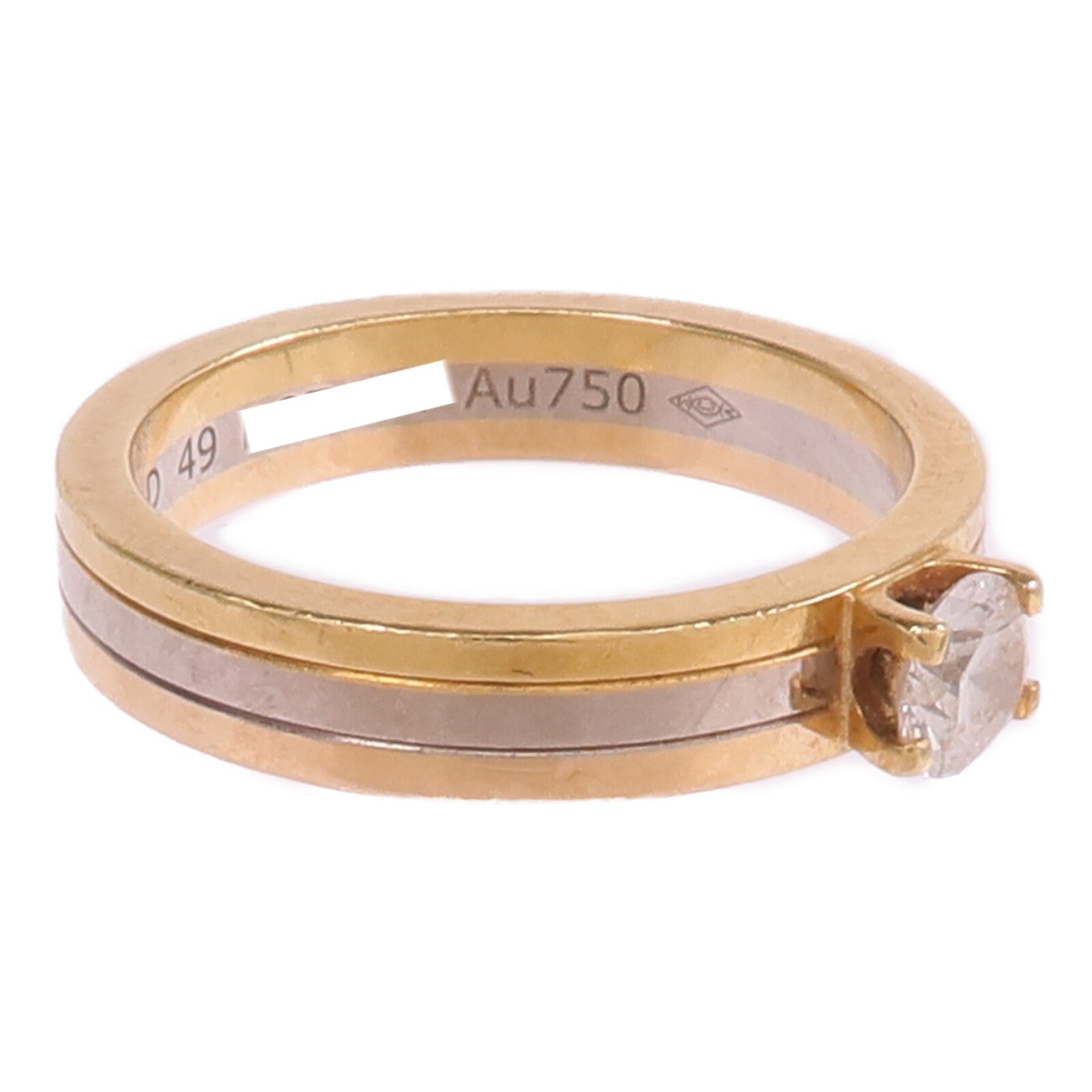 CARTIER 18K黃金/白金/玫瑰金Trinity Solitaire鑽石戒指Cartier#49/US#5