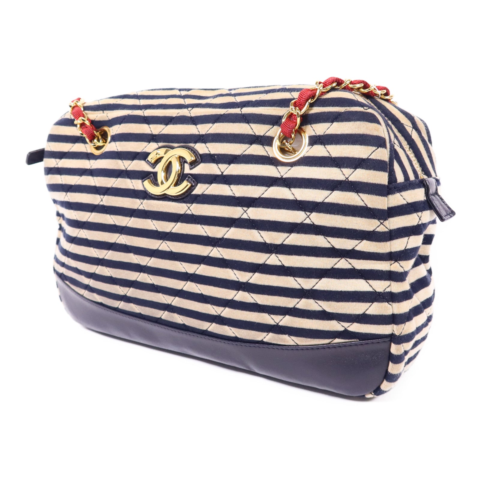 CHANEL 布料Chain Shoulder Bag金扣鏈帶肩背袋