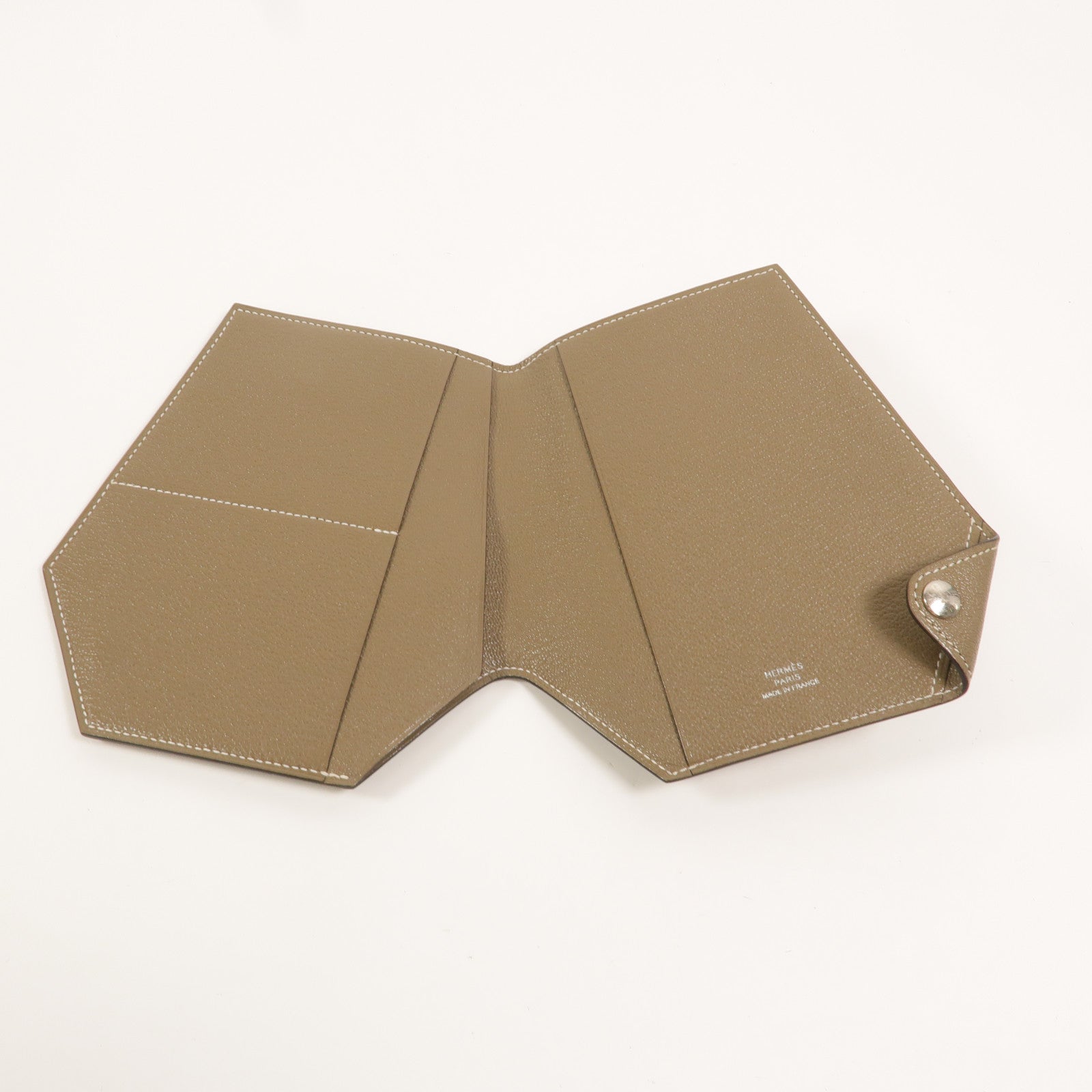 HERMES Chevre皮革Clochette Compact Wallet長錢包Etoupe