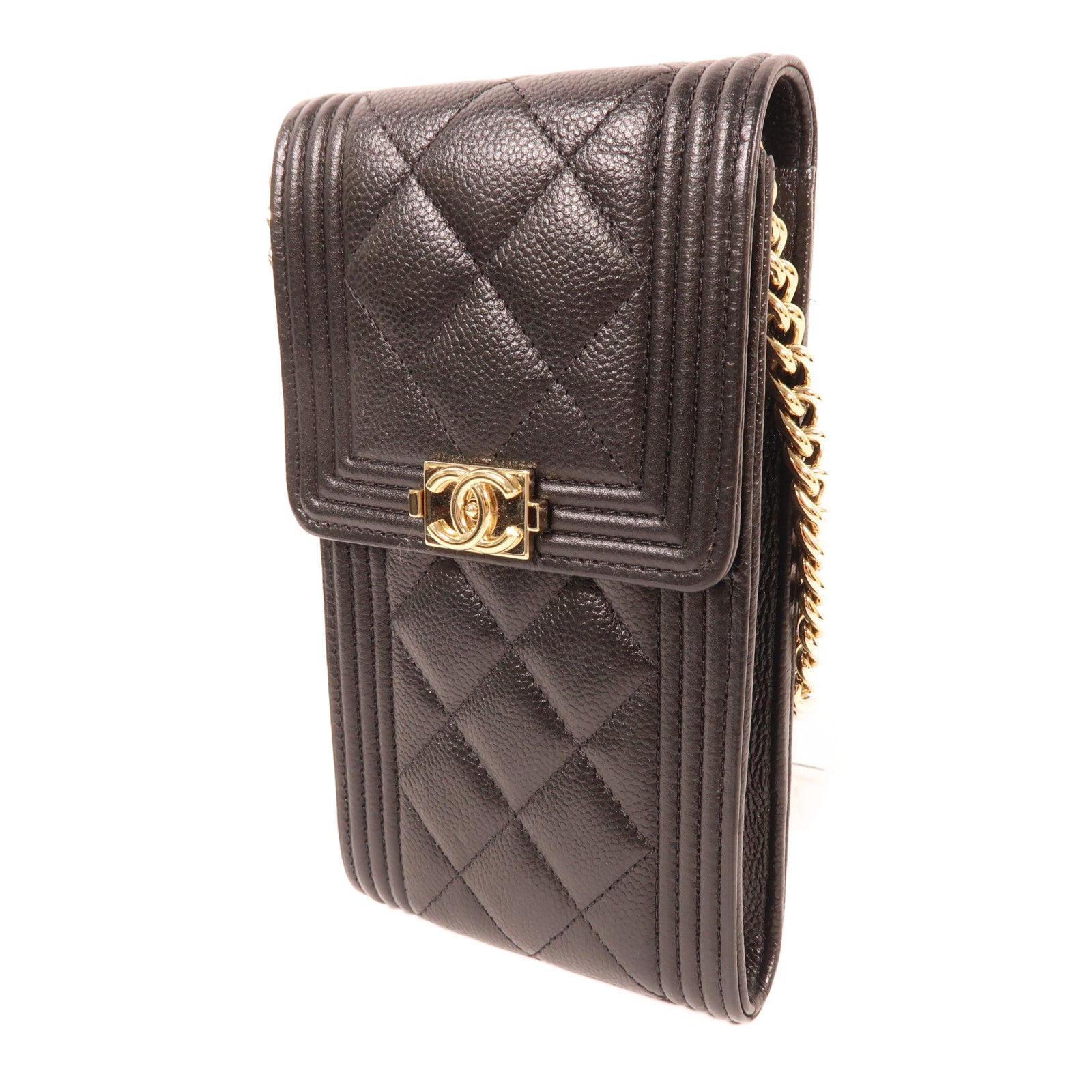 CHANEL 牛皮皮革Boy Phone Bag金扣鏈帶肩背袋