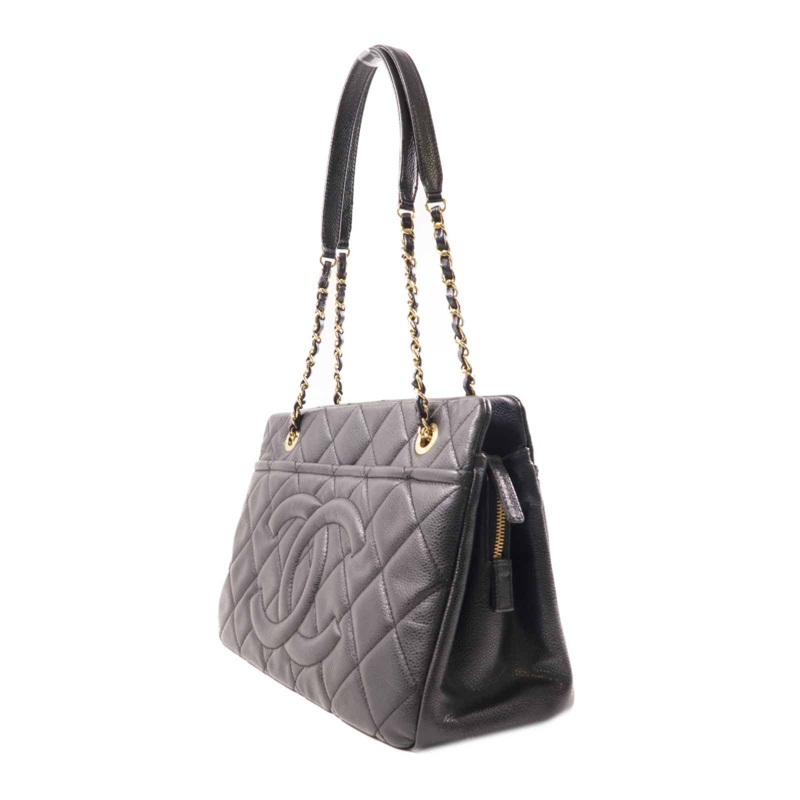 CHANEL 牛皮皮革Hand Bag金扣肩背袋黑色