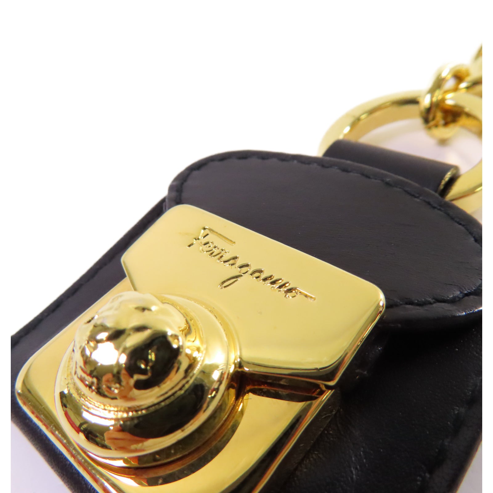 Salvatore Ferragamo 牛皮皮革/金屬Key Chain金扣鎖匙扣黑色