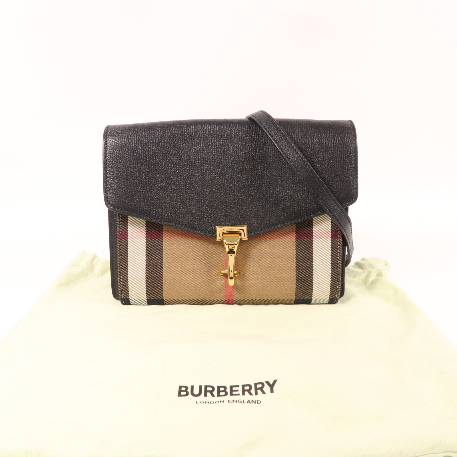 BURBERRY 帆布/皮革Chain Shoulder金扣鏈帶肩背袋黑色/棕色