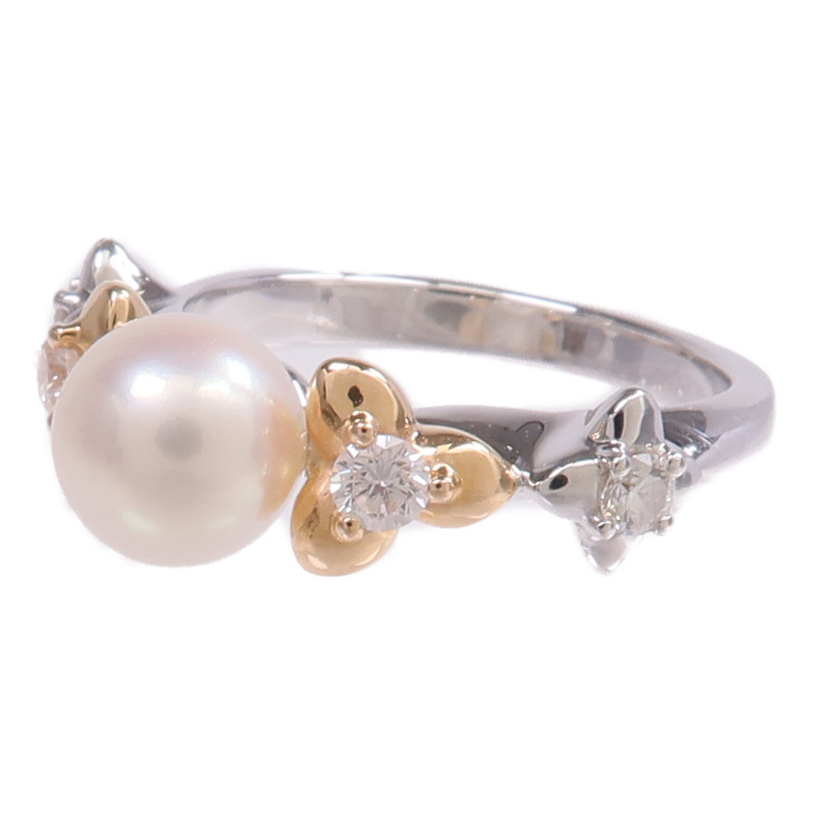 MIKIMOTO 【激減優惠】18K白金/玫瑰金Pearl Diamond Ring珍珠鑽石戒指US#5.5
