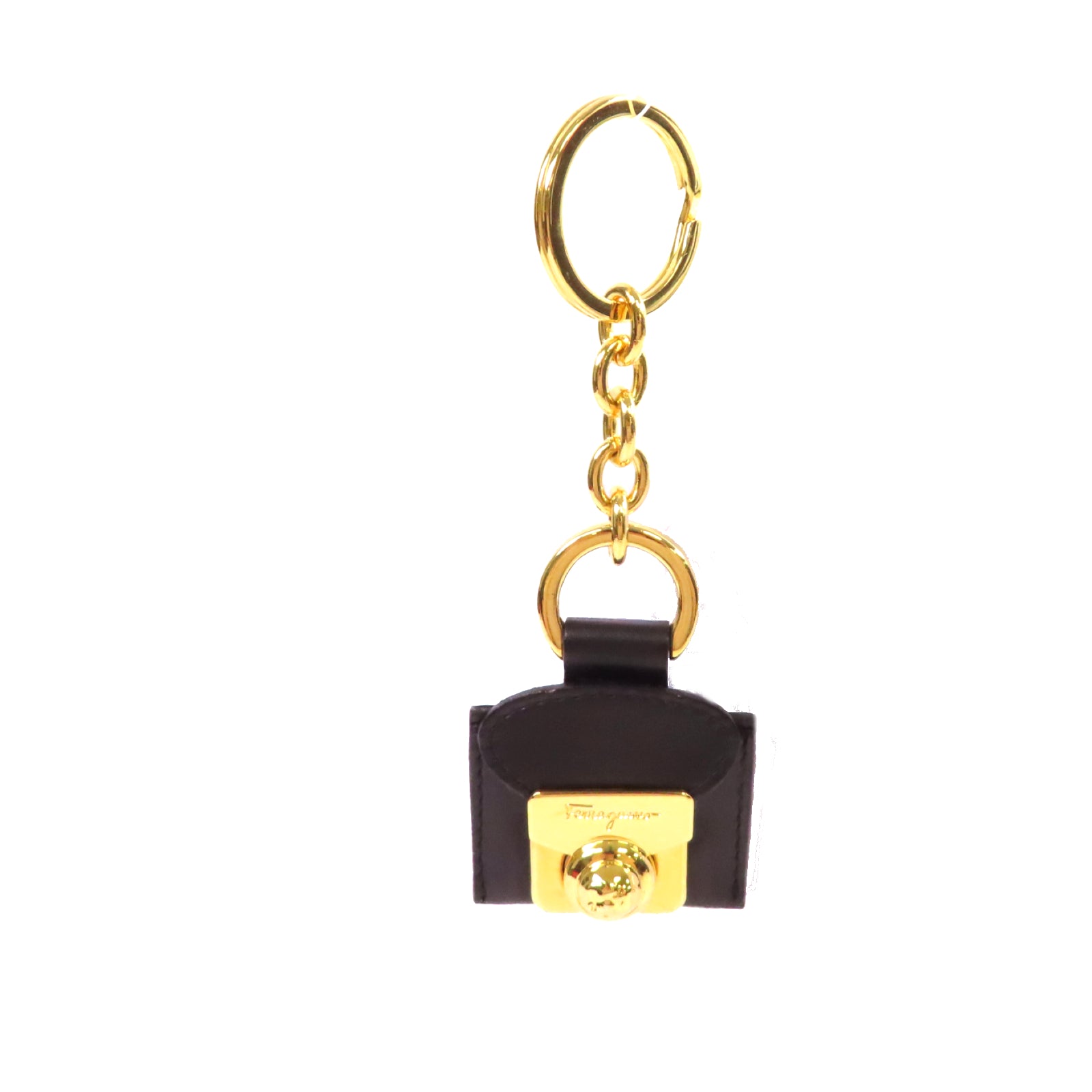Salvatore Ferragamo 牛皮皮革/金屬Key Chain金扣鎖匙扣黑色