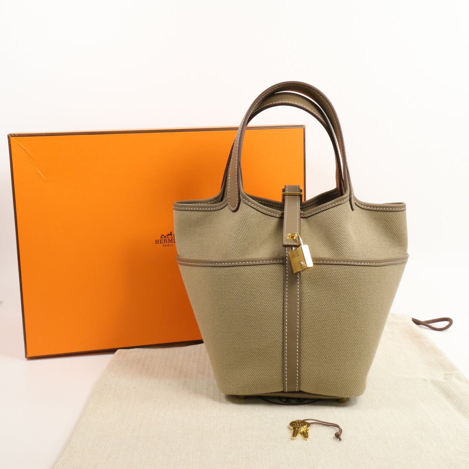 HERMES 帆布/Swift皮革Picotin Cargo PM手挽袋