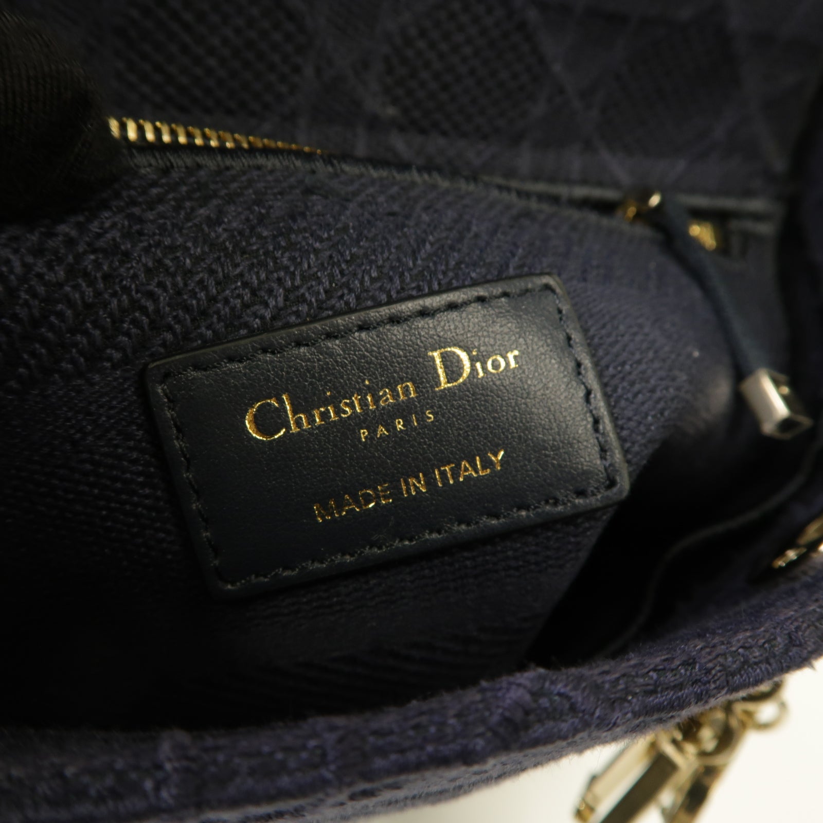 Dior 帆布Lady D-Lite金扣手挽肩背兩用袋深藍色