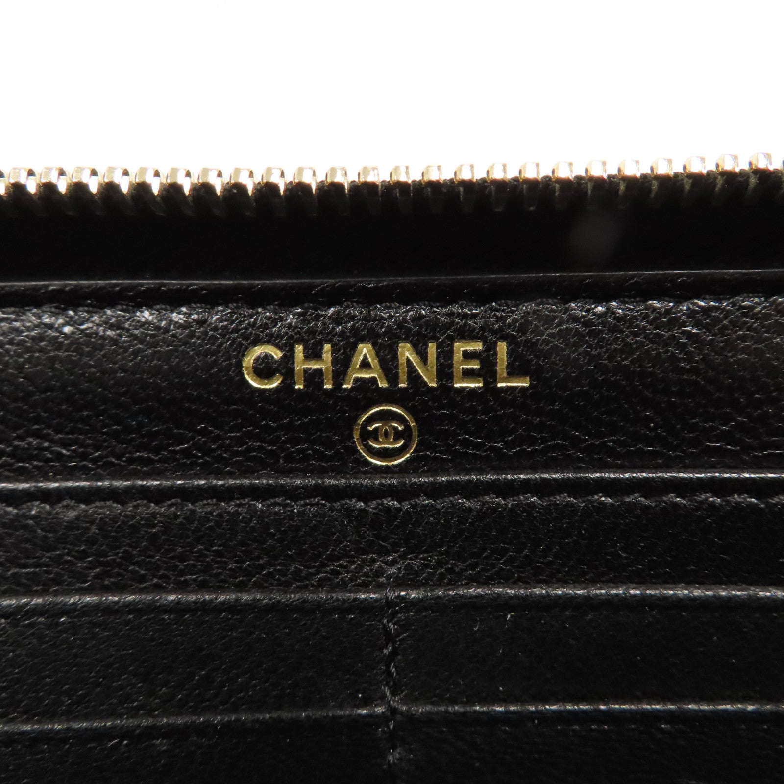 CHANEL 菱格皮革C19 Long Wallet金扣拉鍊長錢包黑色