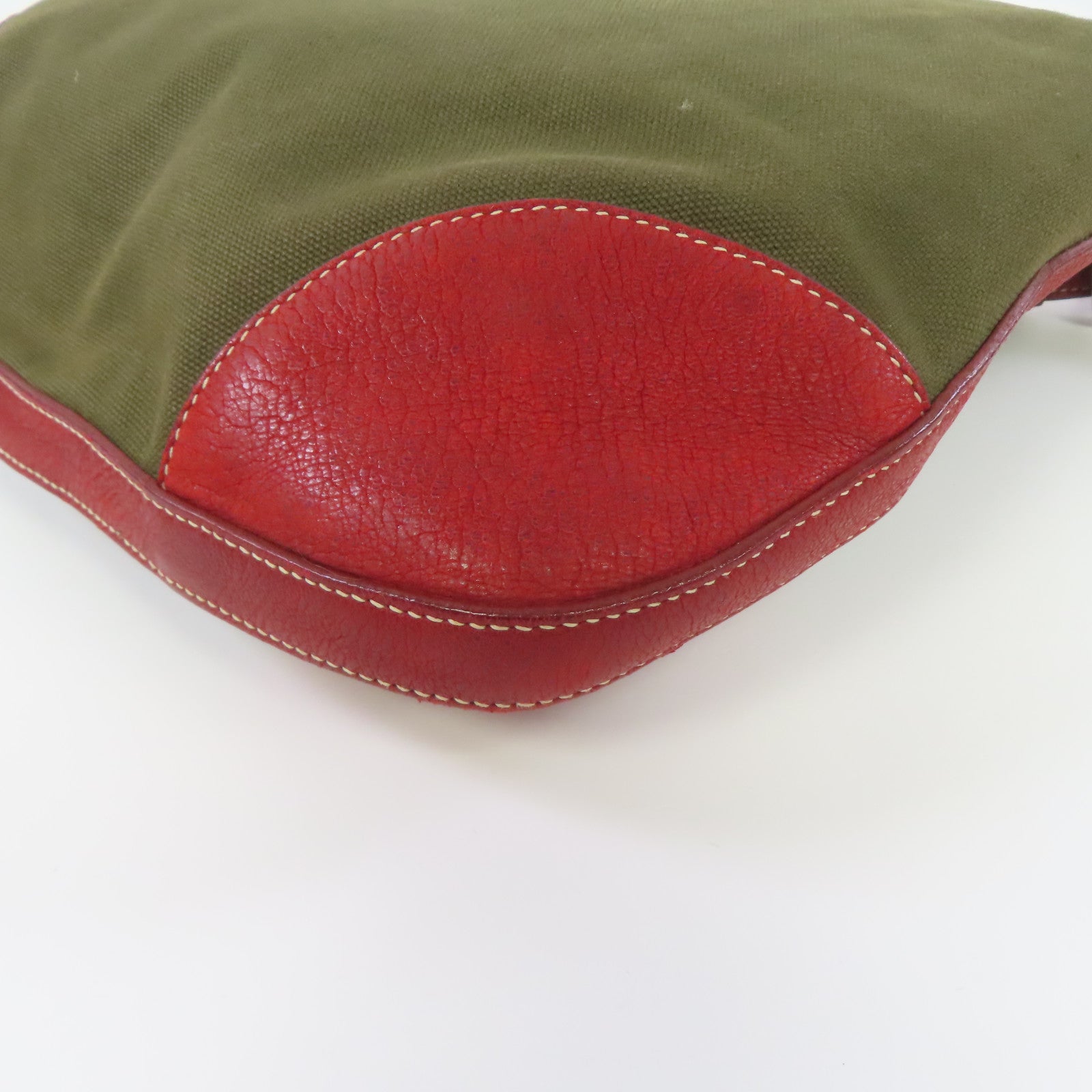 PRADA 帆布Shoulder Bag銀扣肩背袋綠色/紅色