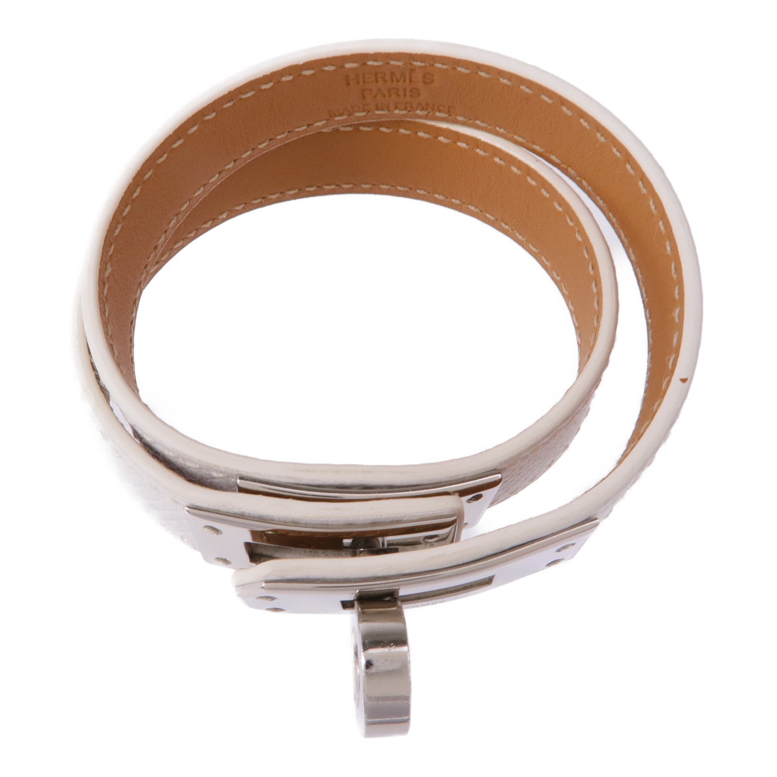 HERMES Epsom皮革Kelly Double Tour Bracelet銀扣手帶