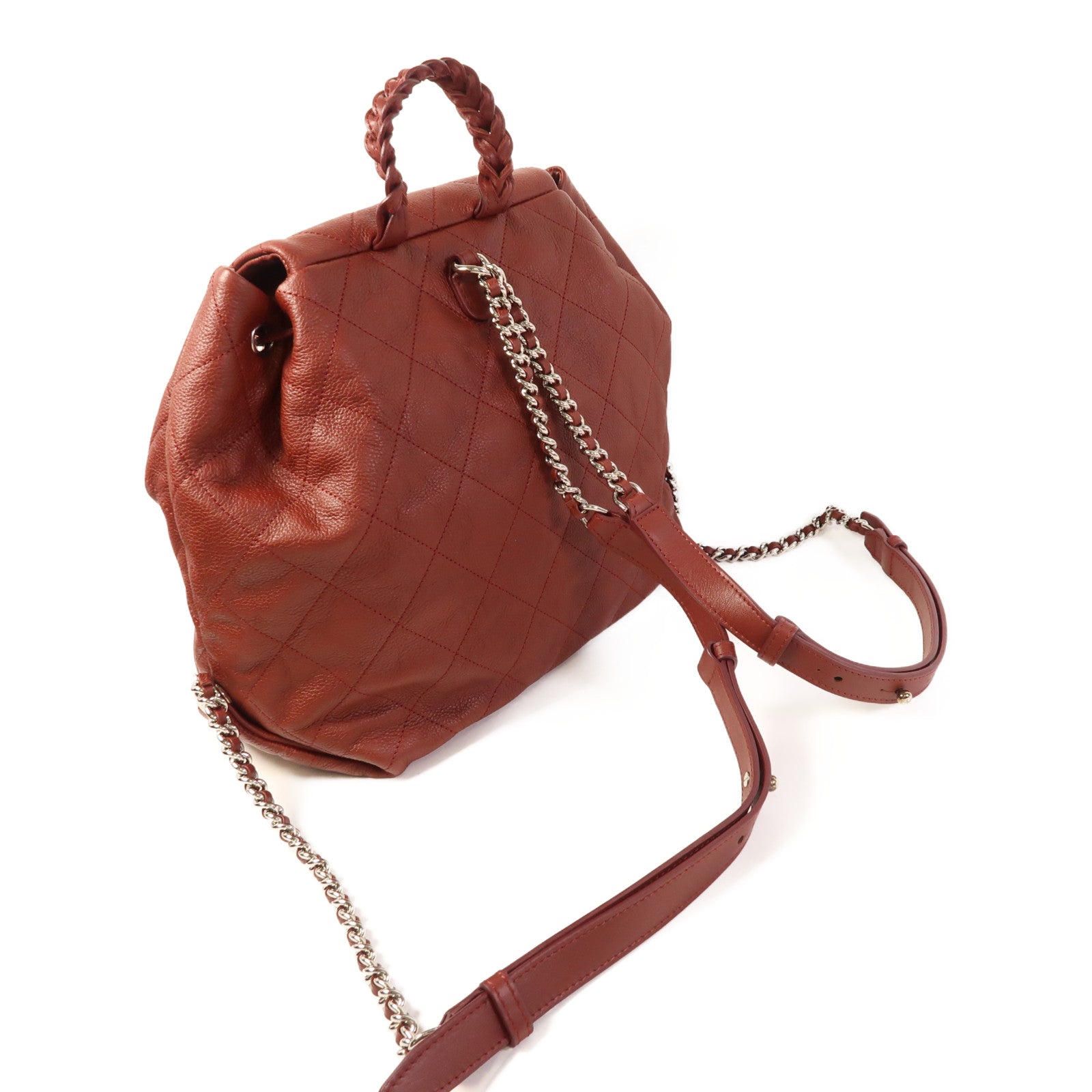 CHANEL 牛皮皮革Backpack銀扣背包