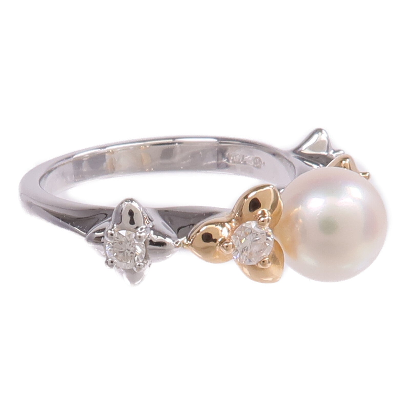 MIKIMOTO 【激減優惠】18K白金/玫瑰金Pearl Diamond Ring珍珠鑽石戒指US#5.5
