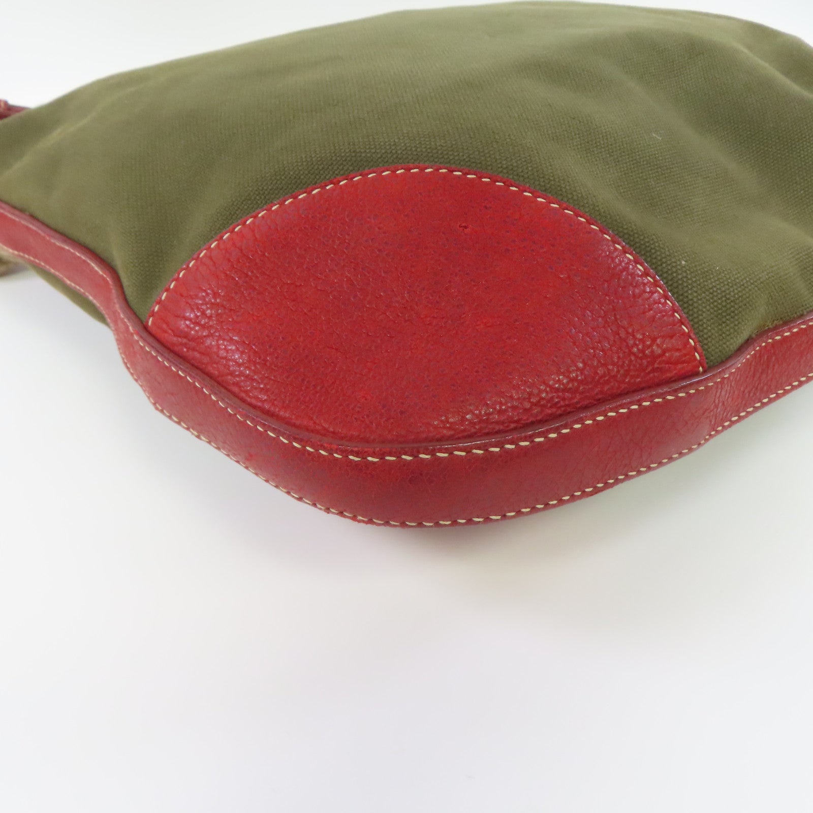 PRADA 帆布Shoulder Bag銀扣肩背袋綠色/紅色